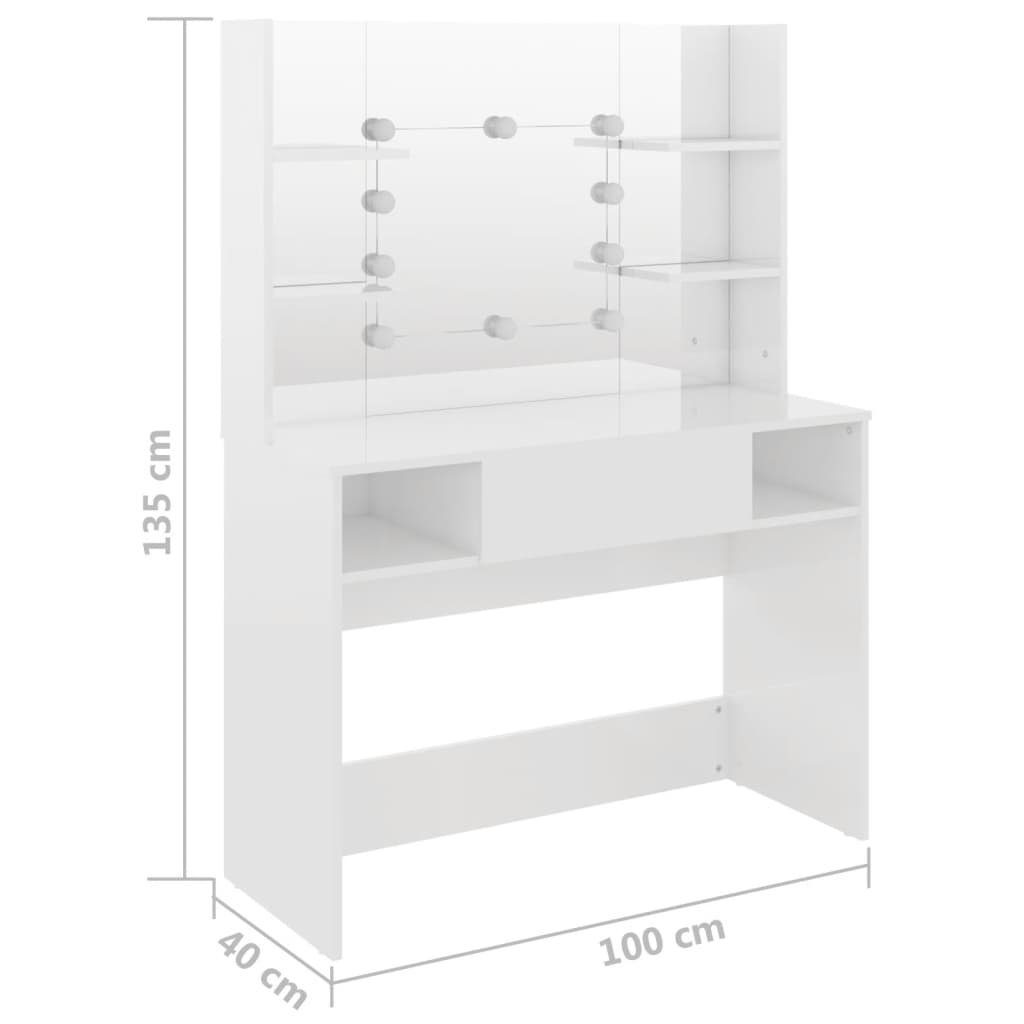 cm Weiß MDF LED-Beleuchtung (1-St) Glänzendes furnicato 100x40x135 Schminktisch