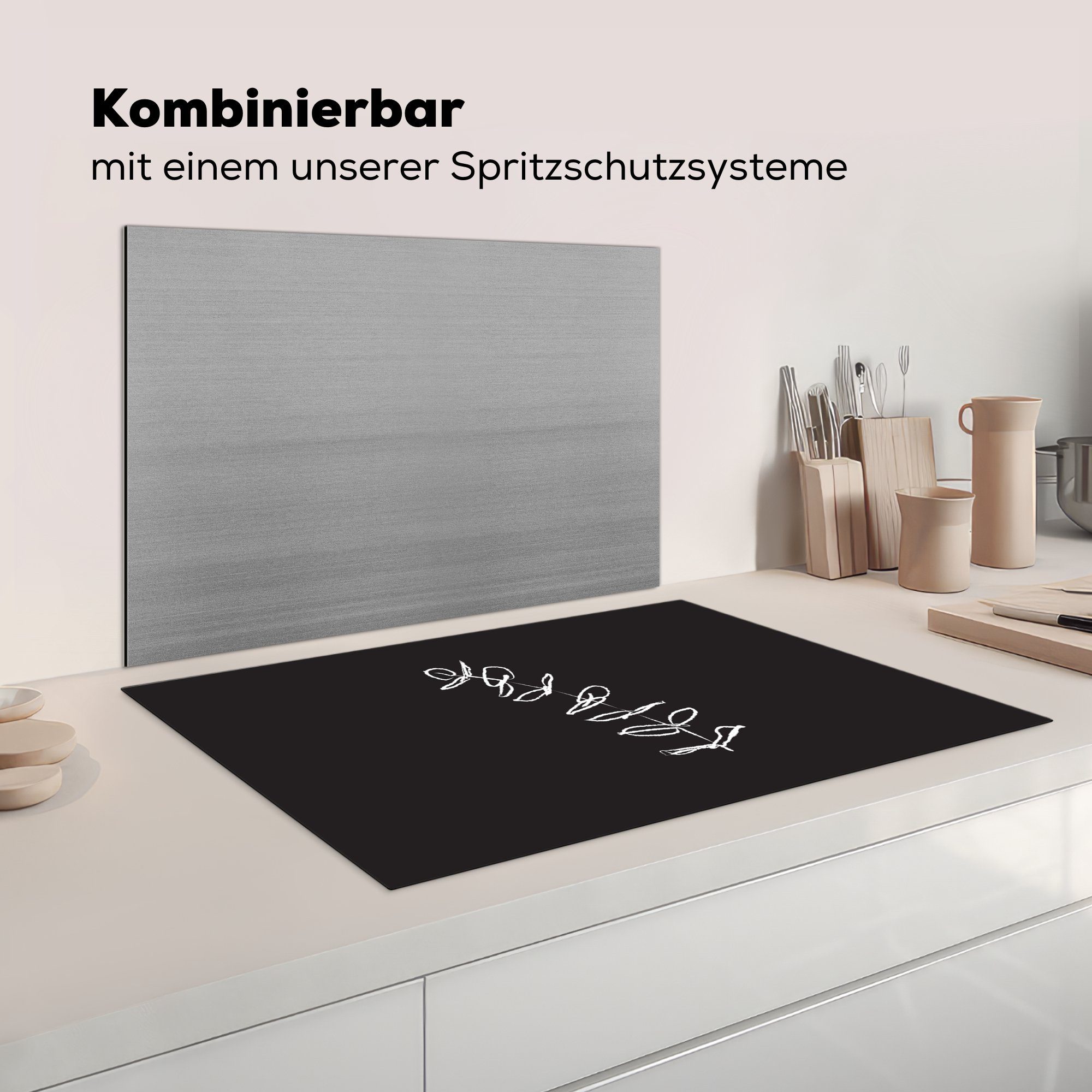 - die cm, Ceranfeldabdeckung Vinyl, küche, Schutz Strichzeichnung, Blätter 81x52 Induktionskochfeld - Herdblende-/Abdeckplatte für Pflanze MuchoWow tlg), (1