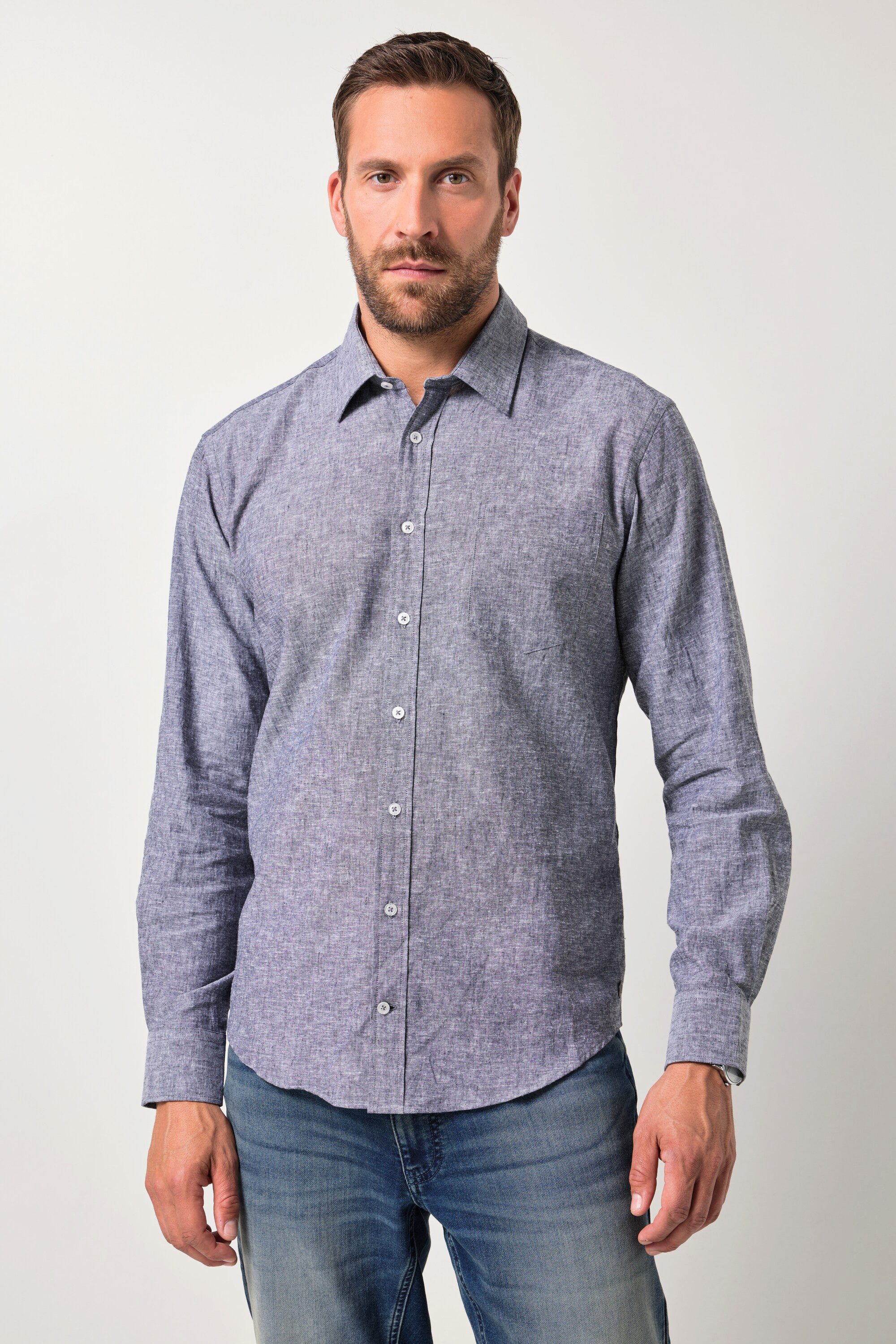 JP1880 Businesshemd Hemd Langarm Leinenmix Kentkragen Modern Fit