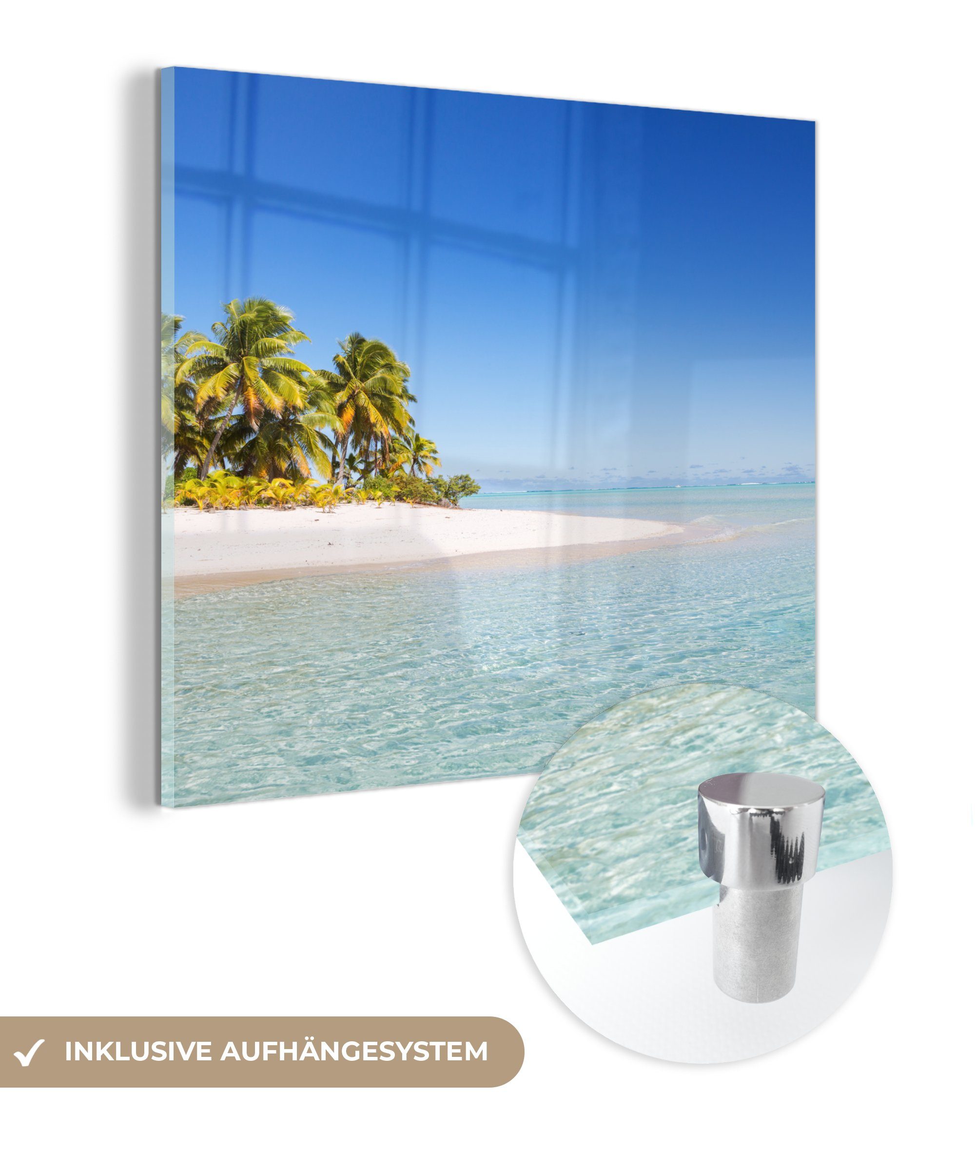 MuchoWow Acrylglasbild Meer - Insel - Palme, (1 St), Glasbilder - Bilder auf Glas Wandbild - Foto auf Glas - Wanddekoration