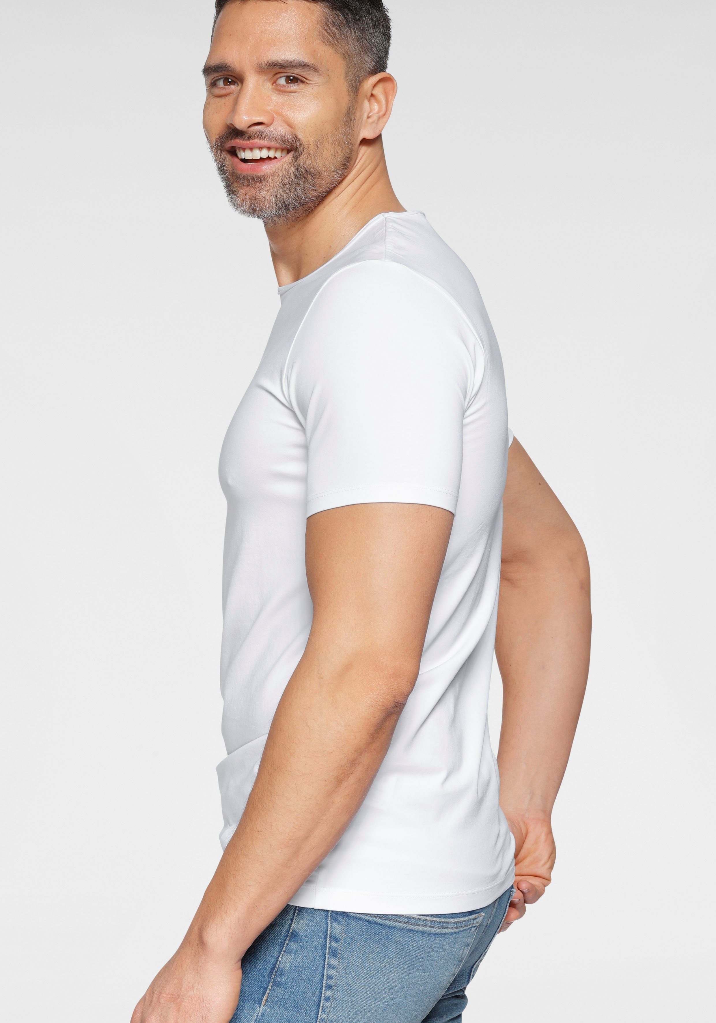 Jersey T-Shirt feinem Level Five weiß OLYMP fit body aus