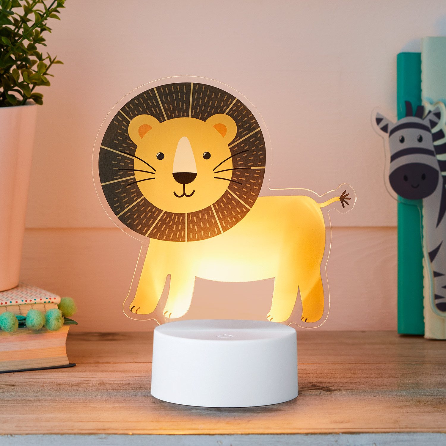 Lights4fun LED Wandleuchte 2-in-1 Löwe & Zebra USB Tischlampe Kinderzimmer