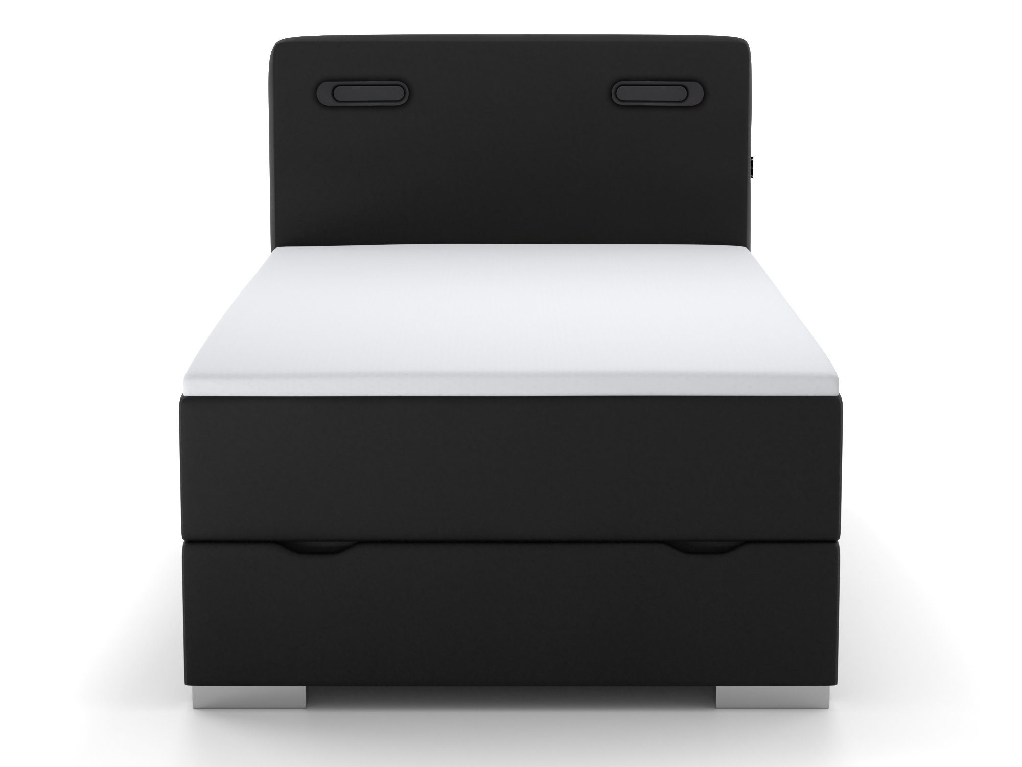 und inkl. Topper USB-Anschluss Boxspringbett schwarz 2x LED-Beleuchtung, Modesto, Bettkasten, wonello