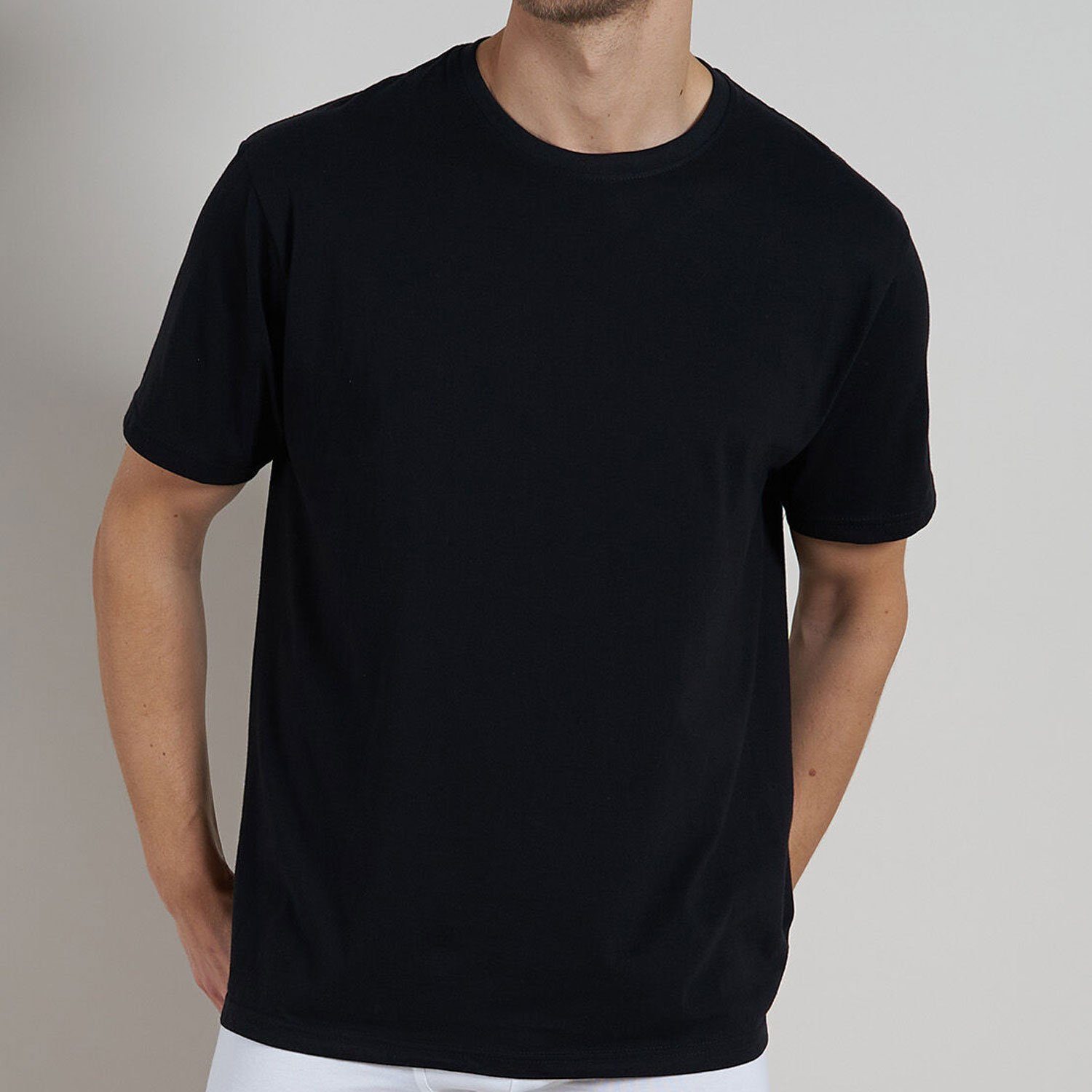 CECEBA T-Shirt Pure Cotton (2-tlg) kurzarm, uni, 2er Pack Schwarz Rundhalsausschnitt, im