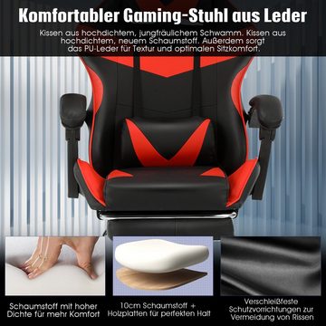LETGOSPT Gaming Chair Gaming Stuhl, Bürostuhl Ergonomischer mit verstellbare Lendenkissen, mit Fußstütze, Kopfstütze, Wippfunktion bis zu 150°, bis 150kg