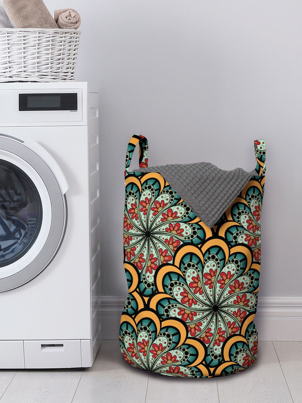 Paisley mit für Kordelzugverschluss Wäschesäckchen Waschsalons, Griffen Abakuhaus marokkanische Wäschekorb Welle