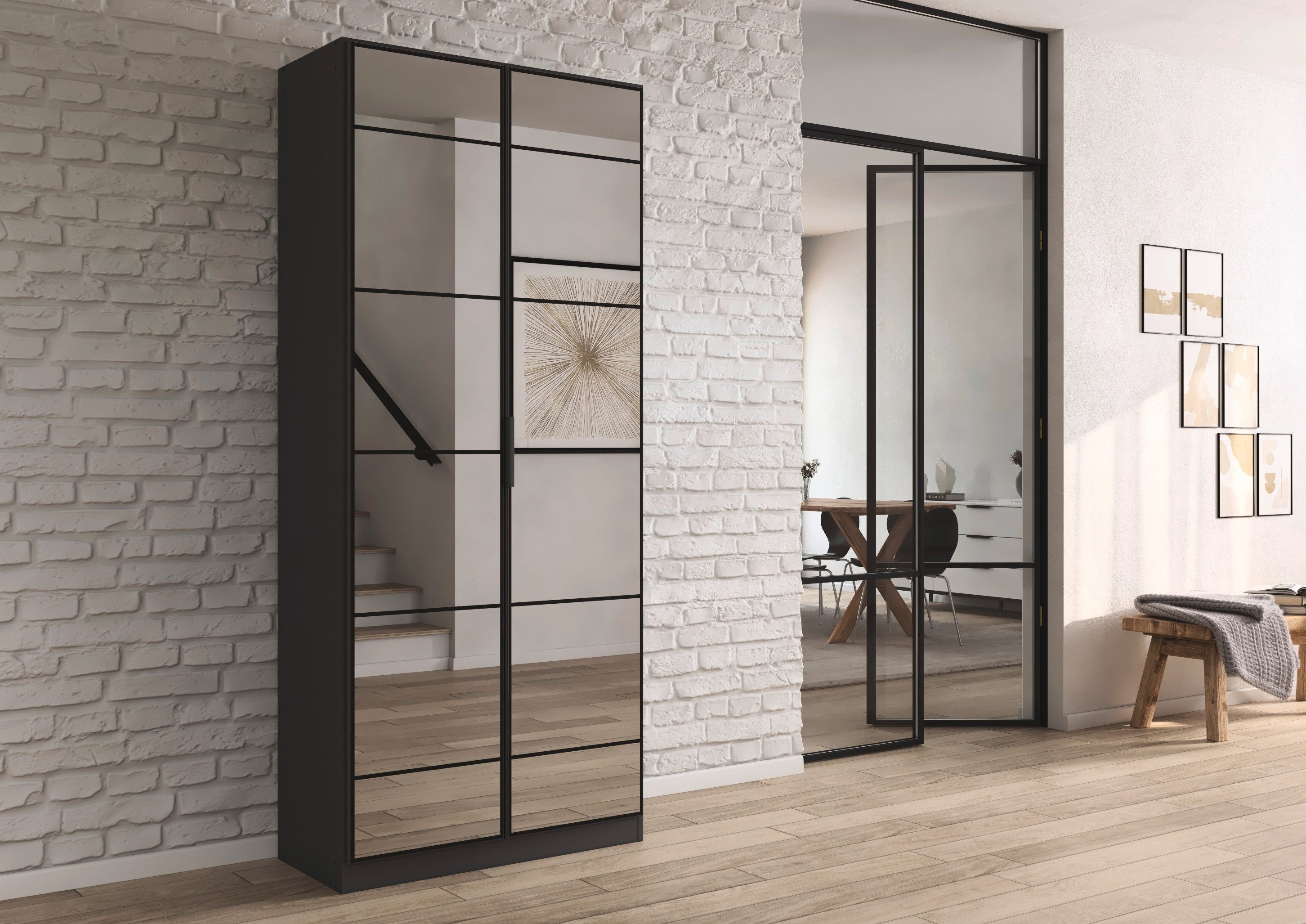 rauch Drehtürenschrank Kleiderschrank Schrank Garderobe Schlafzimmerschrank ACERO (praktisch in Tiefe 41 cm mit vielen Einlegeböden) Spiegelfront in moderner Lo – Bild 2 von 5