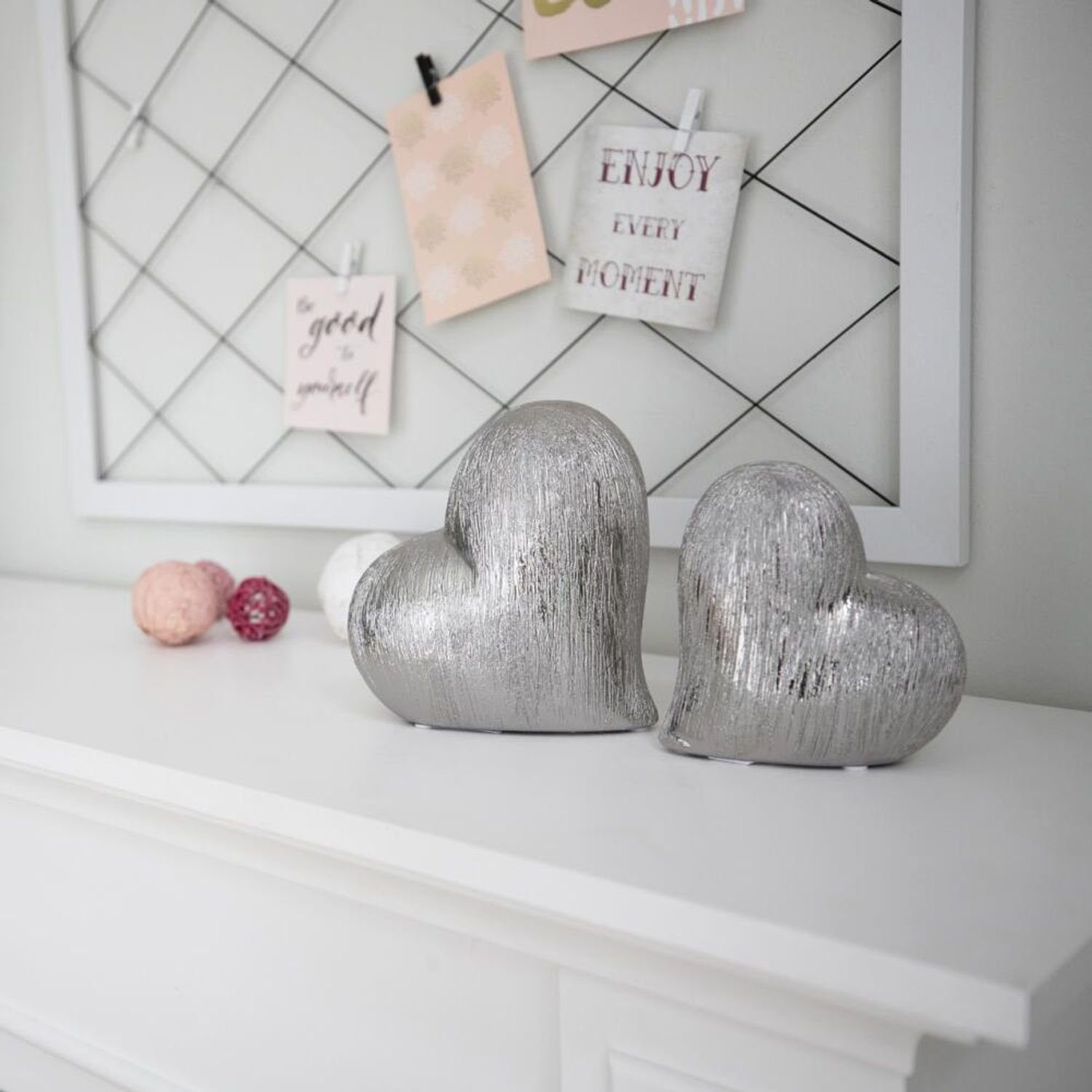 Dekofigur 8x Keramik Herz Silber Dekoration Figuren Haushalt Wohnzimmer Skulptur