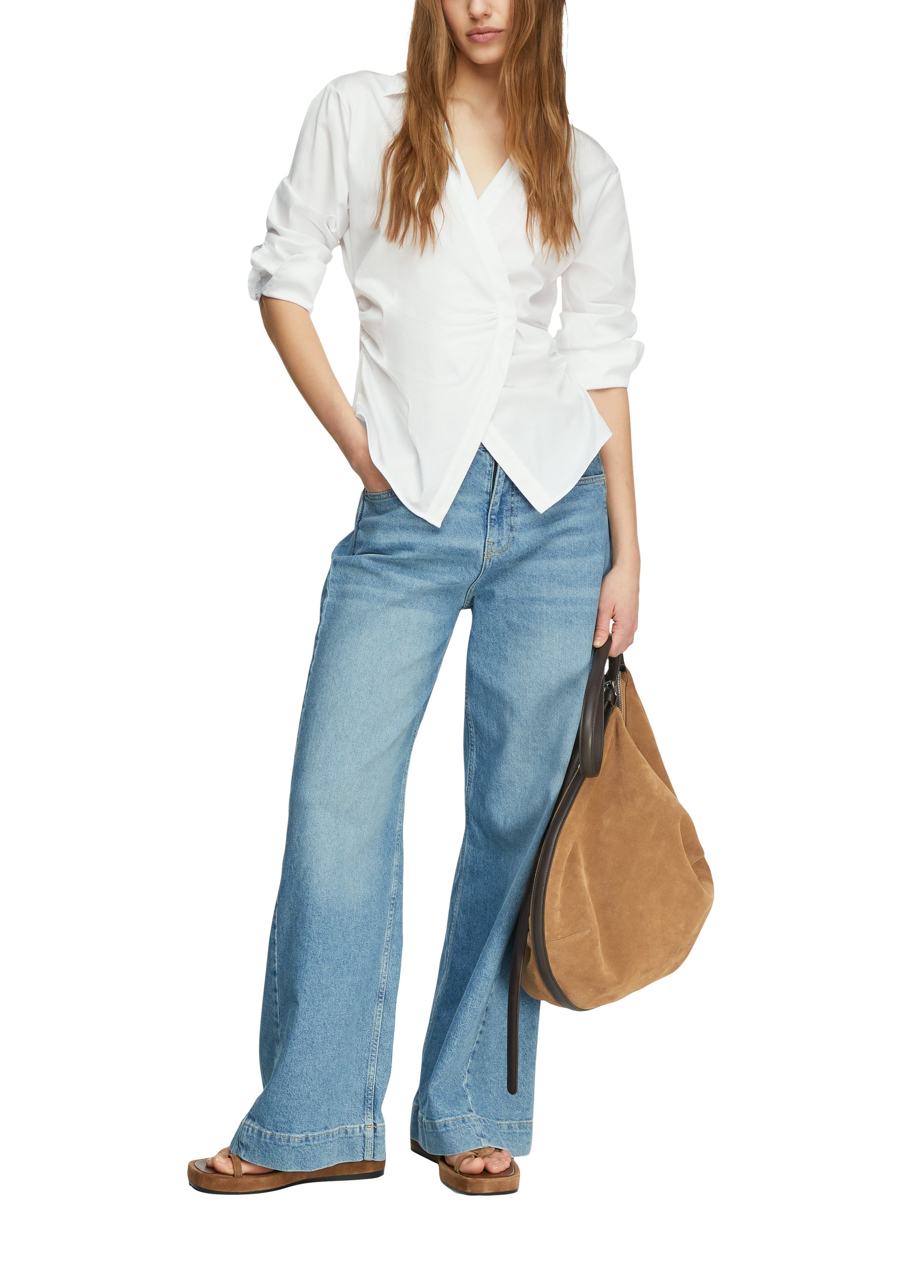 comma Langarmbluse mit seitlichem Verschluss und V-Ausschnitt