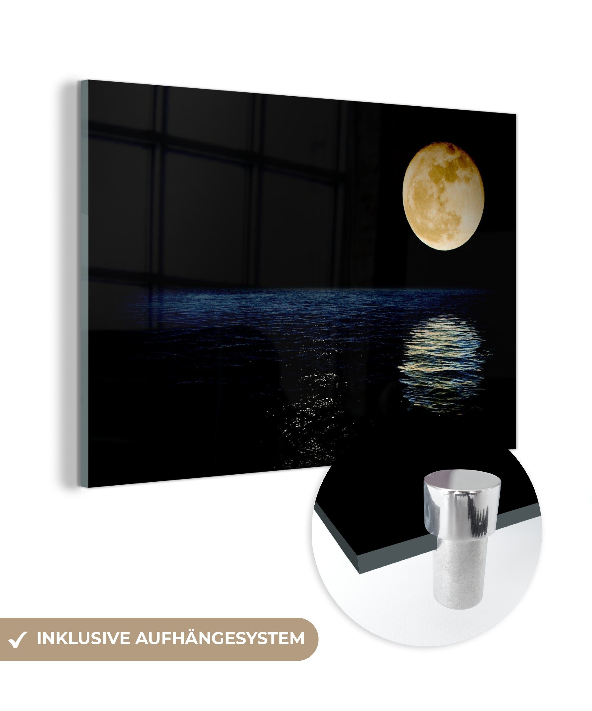 MuchoWow Acrylglasbild Mond - Meer - Nacht, (1 St), Acrylglasbilder Wohnzimmer & Schlafzimmer