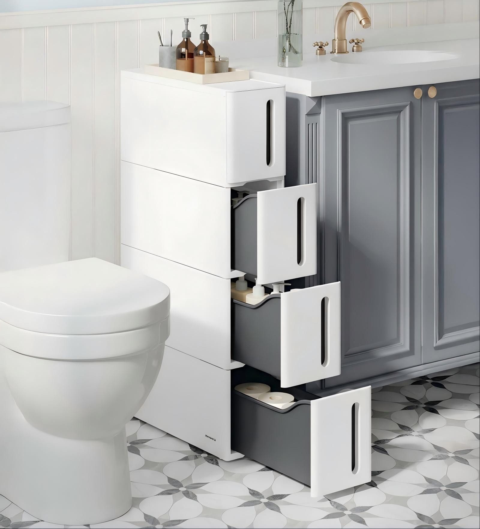 SONGMICS Beistellwagen Nischenregal mit Rollen, Rollwagen, 4 tiefe Schublad günstig online kaufen