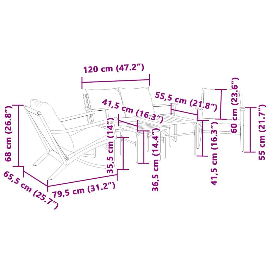 vidaXL Gartenlounge-Set 5-tlg. Balkonmöbel-Set mit Kissen Schwarz Stahl, (1-tlg)