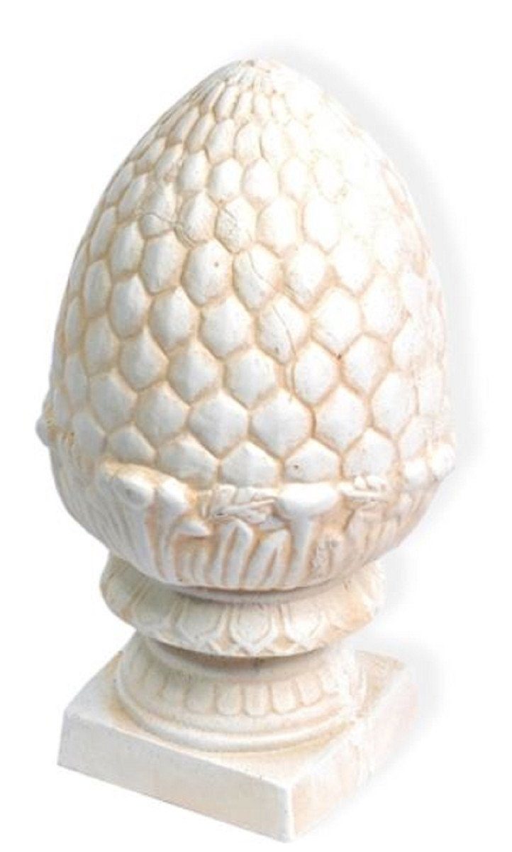 Casa Padrino Skulptur Jugendstil Gusseisen Deko Ananas mit Sockel Weiß / Beige Ø 21,5 x H. 39 cm - Deko Skulptur - Barock & Jugendstil Gartendeko | Skulpturen