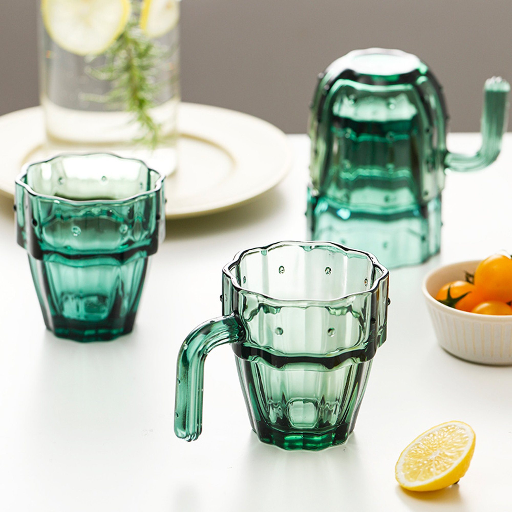 HomeGuru Glas Kaktusform,kreativ,Geschenk Wasserglas, Saftglas, stapelbar, Glas-Set