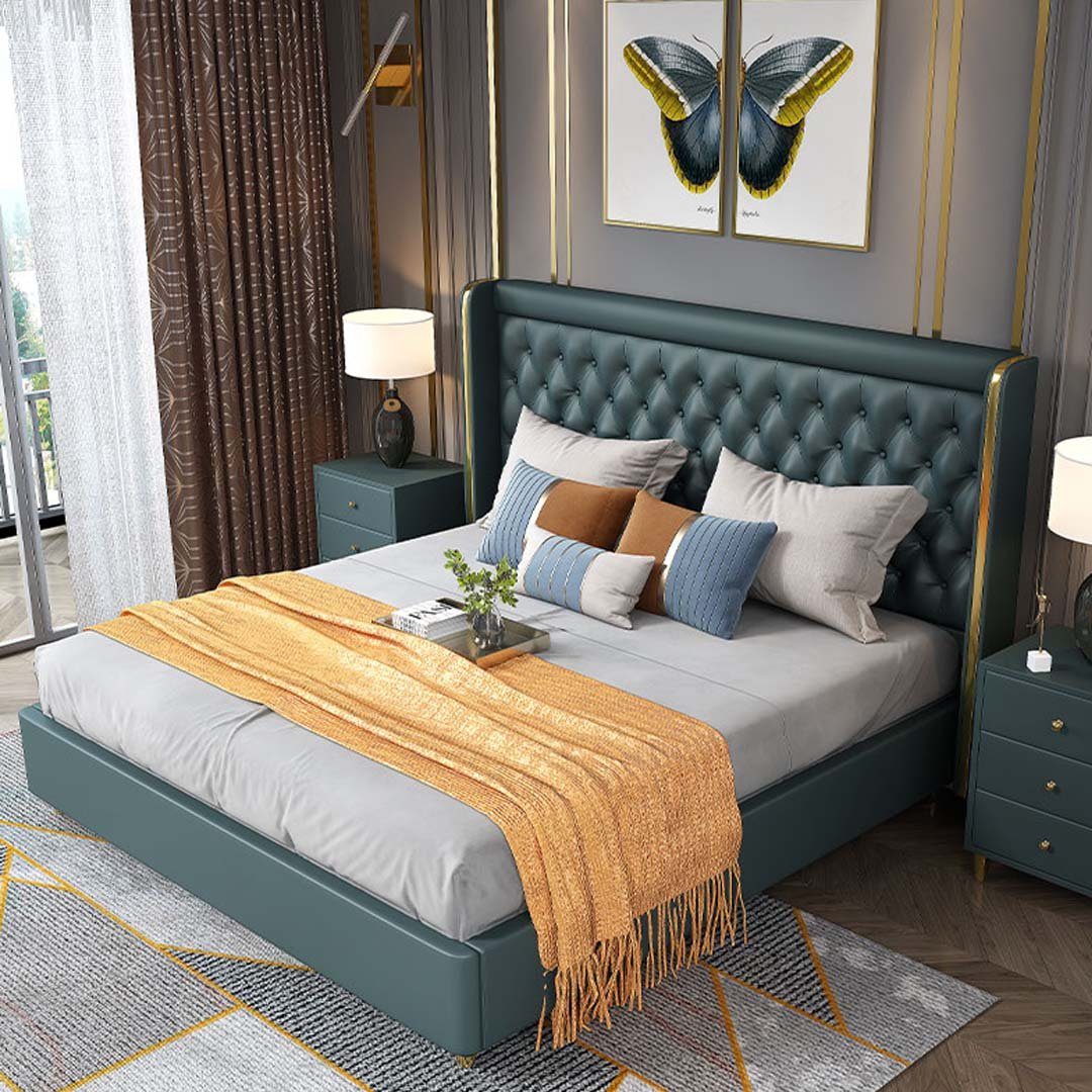 JVmoebel Bett, Klassisches Bett Holz Doppelbett Landhaus Echtes Betten Grün Stil