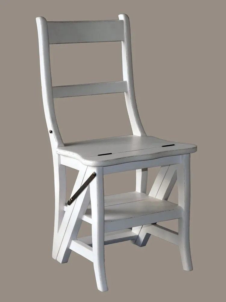 moebelfaktor Esszimmerstuhl Leiterstuhl Mahagoni weiß lackiert (1 St), Trittleiter und Stuhl in einem