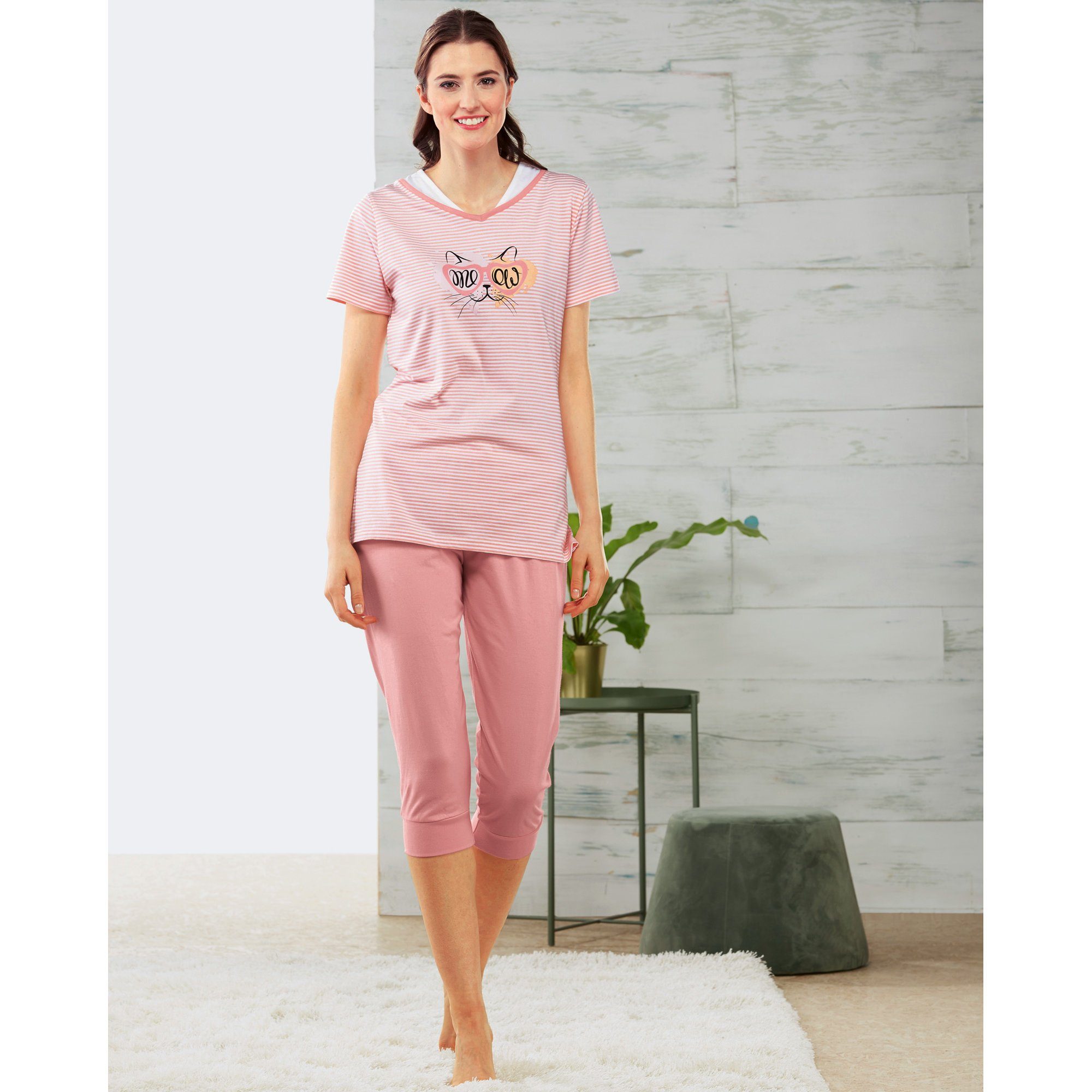 Erwin Müller Pyjama Damen-Schlafanzug Streifen (2 tlg) Single-Jersey