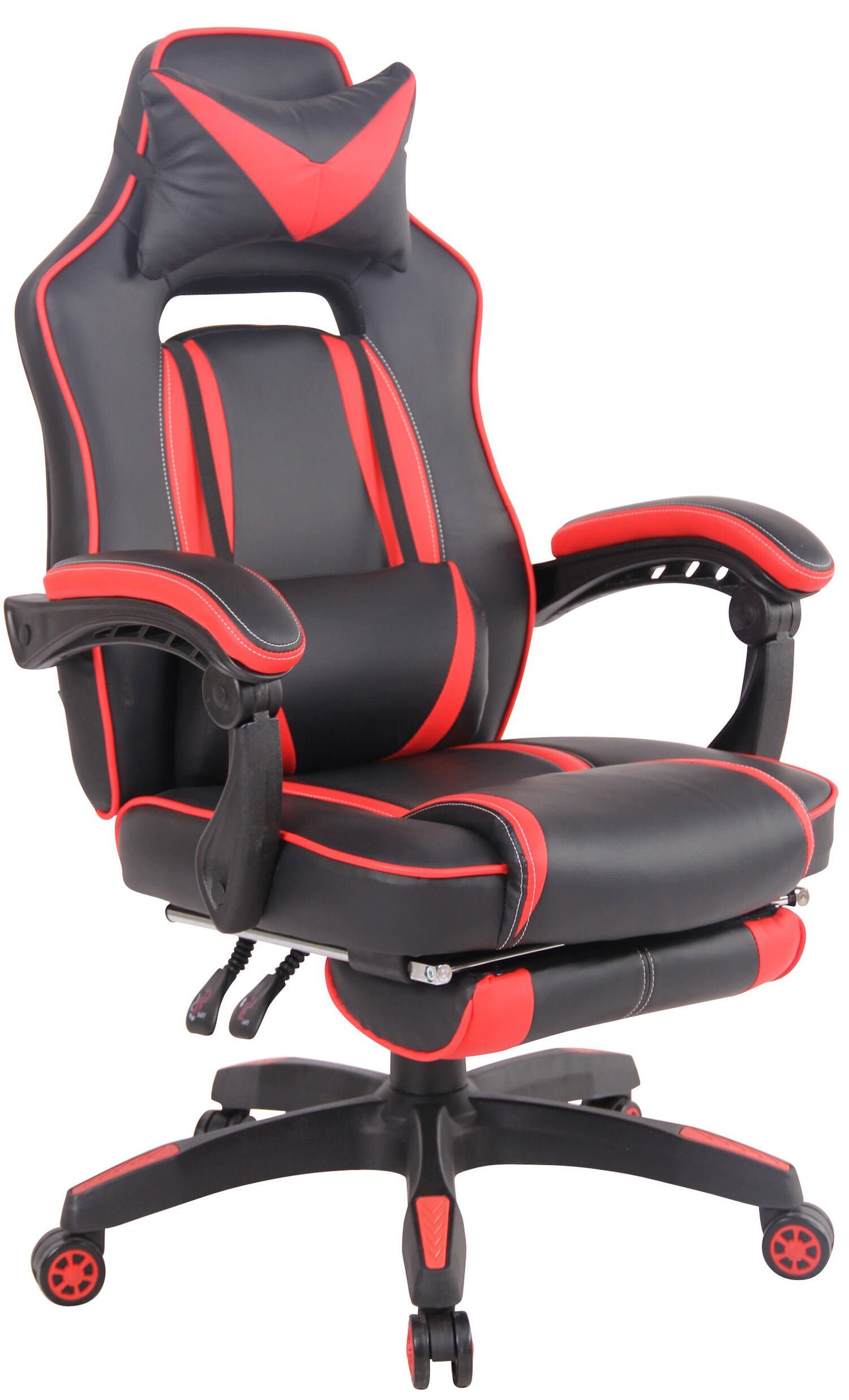 TPFLiving Gaming-Stuhl Hero mit bequemer Rückenlehne - höhenverstellbar und 360° drehbar (Schreibtischstuhl, Drehstuhl, Chefsessel, Konferenzstuhl), Gestell: Kunststoff schwarz - Sitz: Kunstleder schwarz/rot