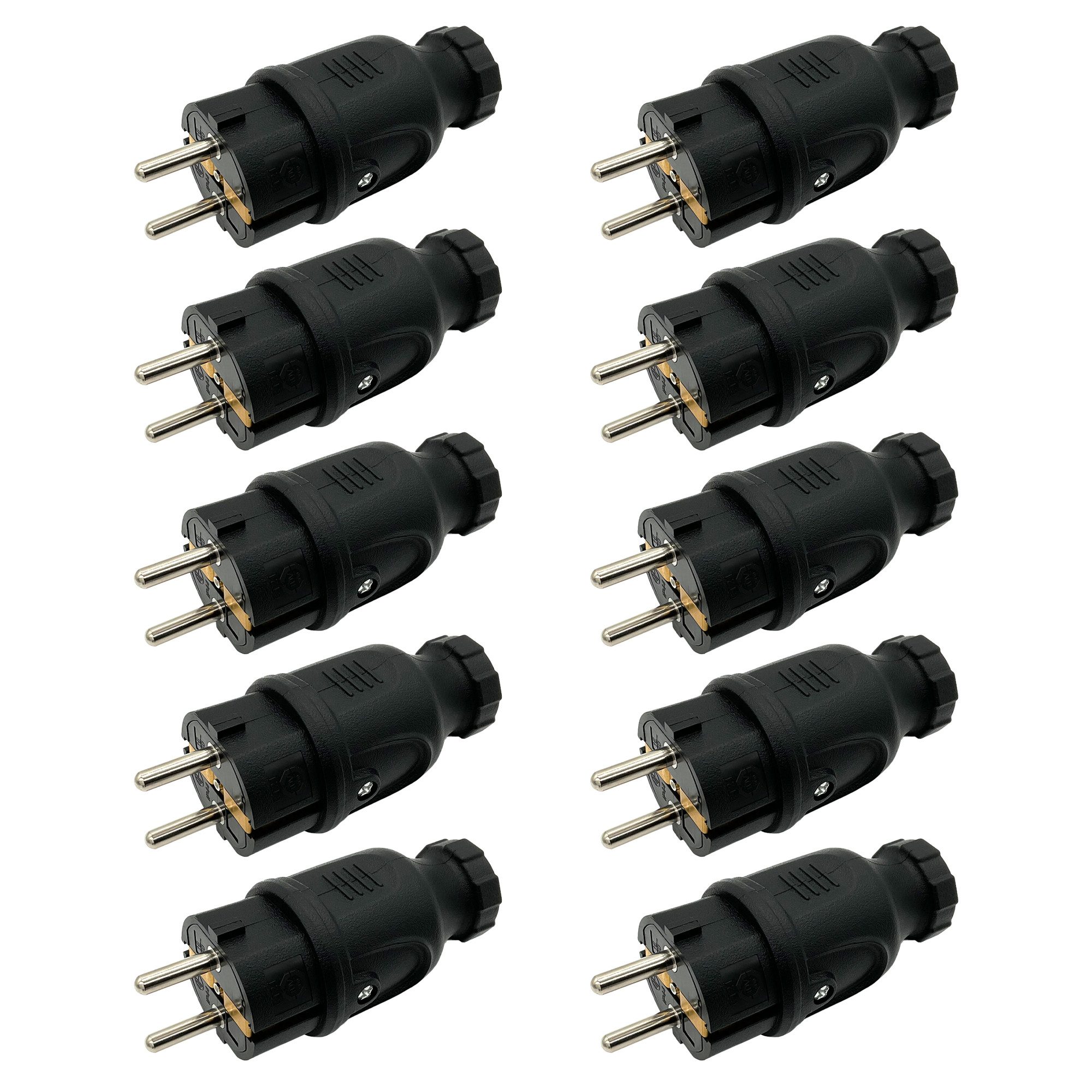 ARLI 10x Schutzkontaktstecker spritzwassergeschützt Schuko Netzstecker Stromadapter, IP44 Schutzkontakt Stecker Stromkabel Verlängerung