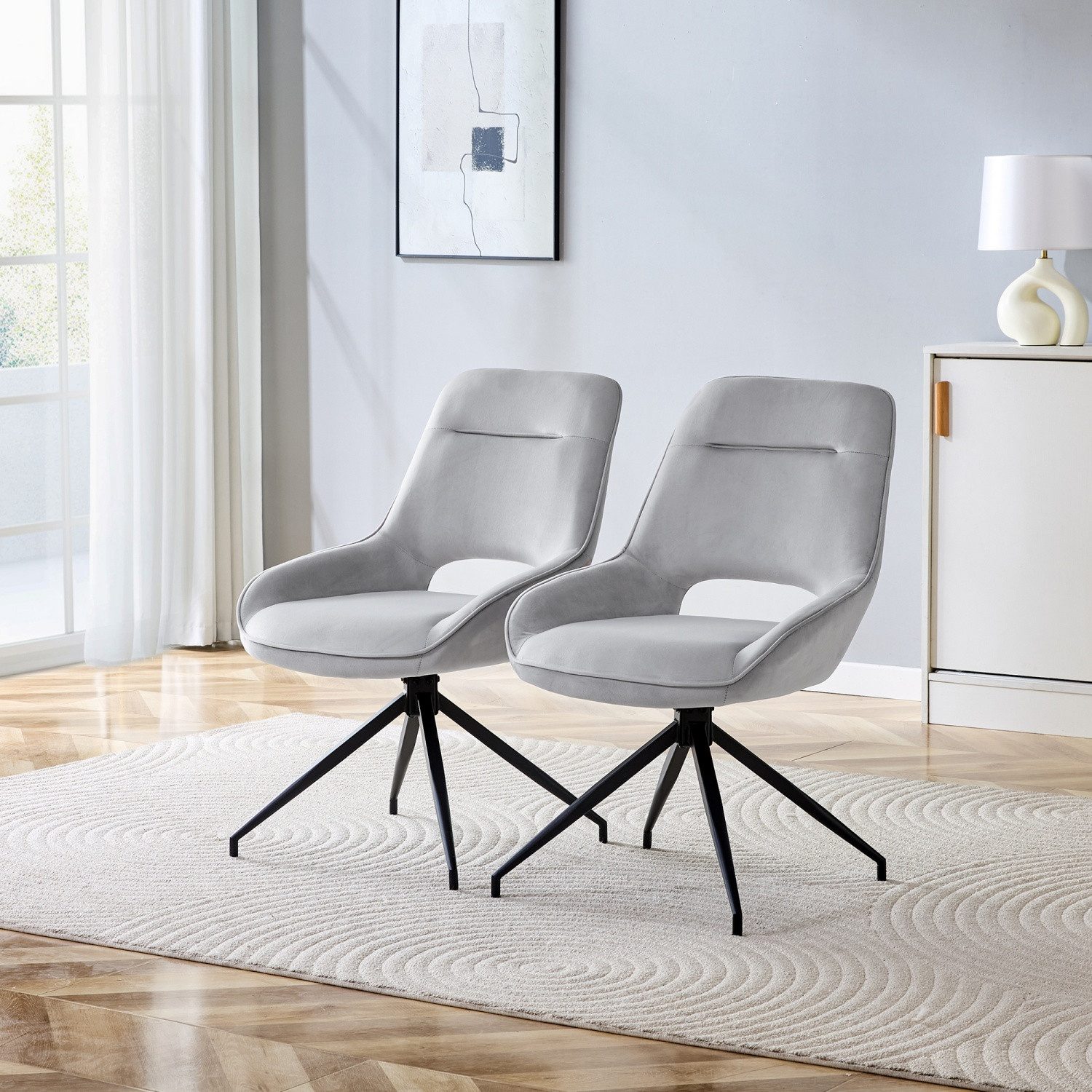 ANYSUN Esszimmerstuhl Set, 2 St Polsterstuhl 360° drehbarer,Esszimmerstuhl drehbar (Schwarz lackiertes Metallgestell mit vier Beinen), gepolsterter,geeignet für moderne Essbereiche.