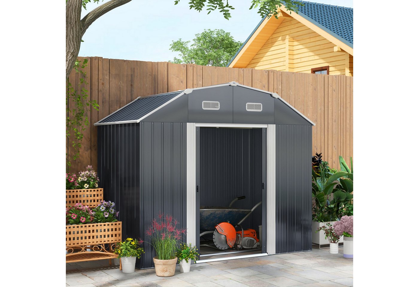 Thumbnail - Outsunny Gerätehaus 2,7 m² Geräteschuppen mit UV-Schutz, BxT: 238x132 cm, (Gartenschuppen, 1 St., Gartenschrank), mit Fu...