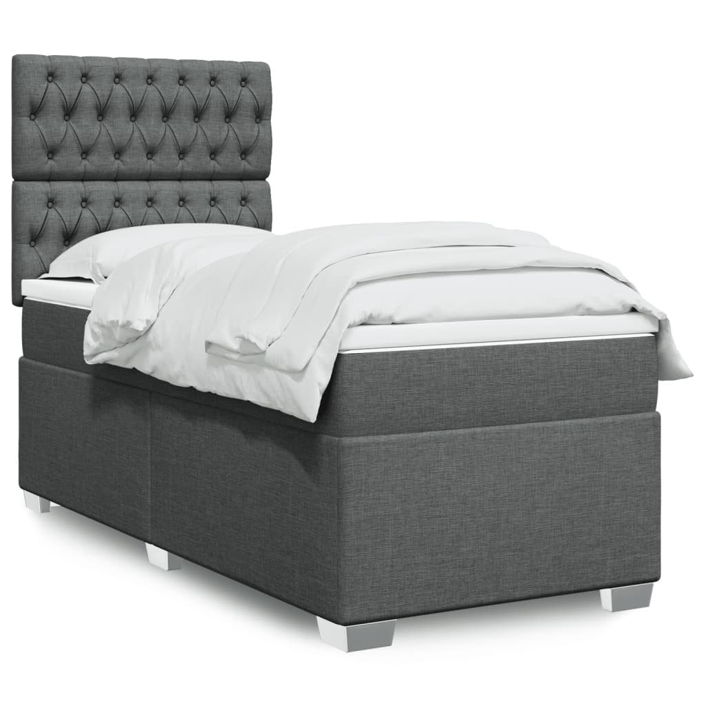 vidaXL Bett Boxspringbett mit Matratze Dunkelgrau 90x200 cm Stoff