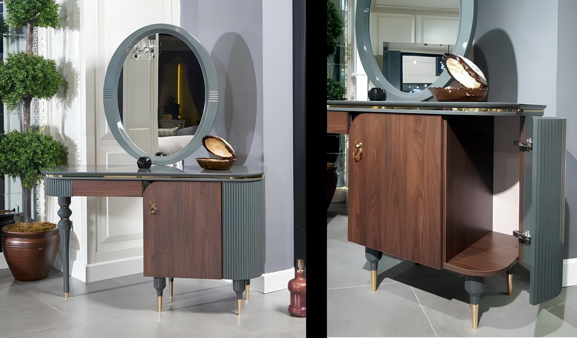 Xlmoebel Schminktisch 2tlg. Möbel Set für Schlafzimmer mit Kosmetiktisch und Spiegel, Made in Europa