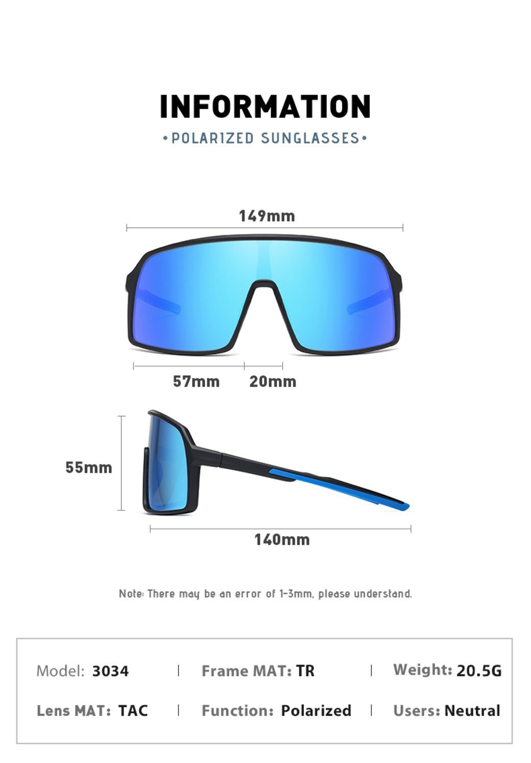 Sportbrille PACIEA leicht polarisiert Fahrradbrille Damen Unisex weißblau Herren Fahrradbrille