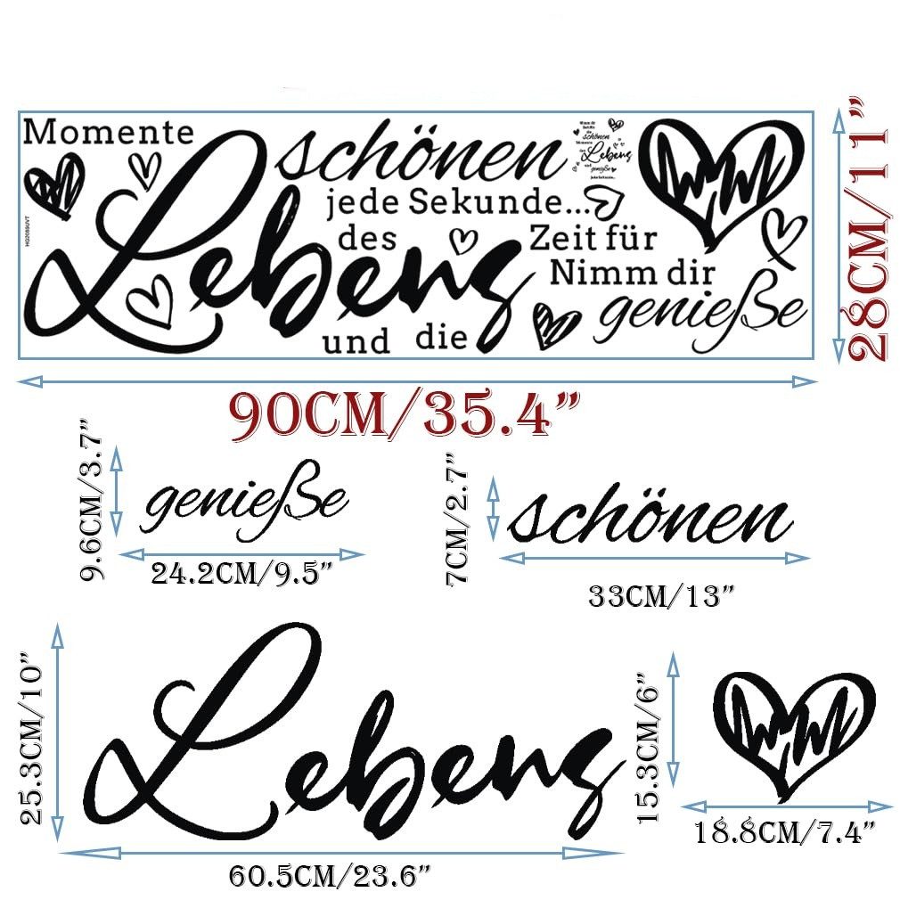 FOUORTUNATE-BEE Wandtattoo 2 Wandtattoos mit schwarzem Schriftzug für Wohnzimmer & Flur, Schrift Wandaufkleber Set für Wand, Möbel & Türen