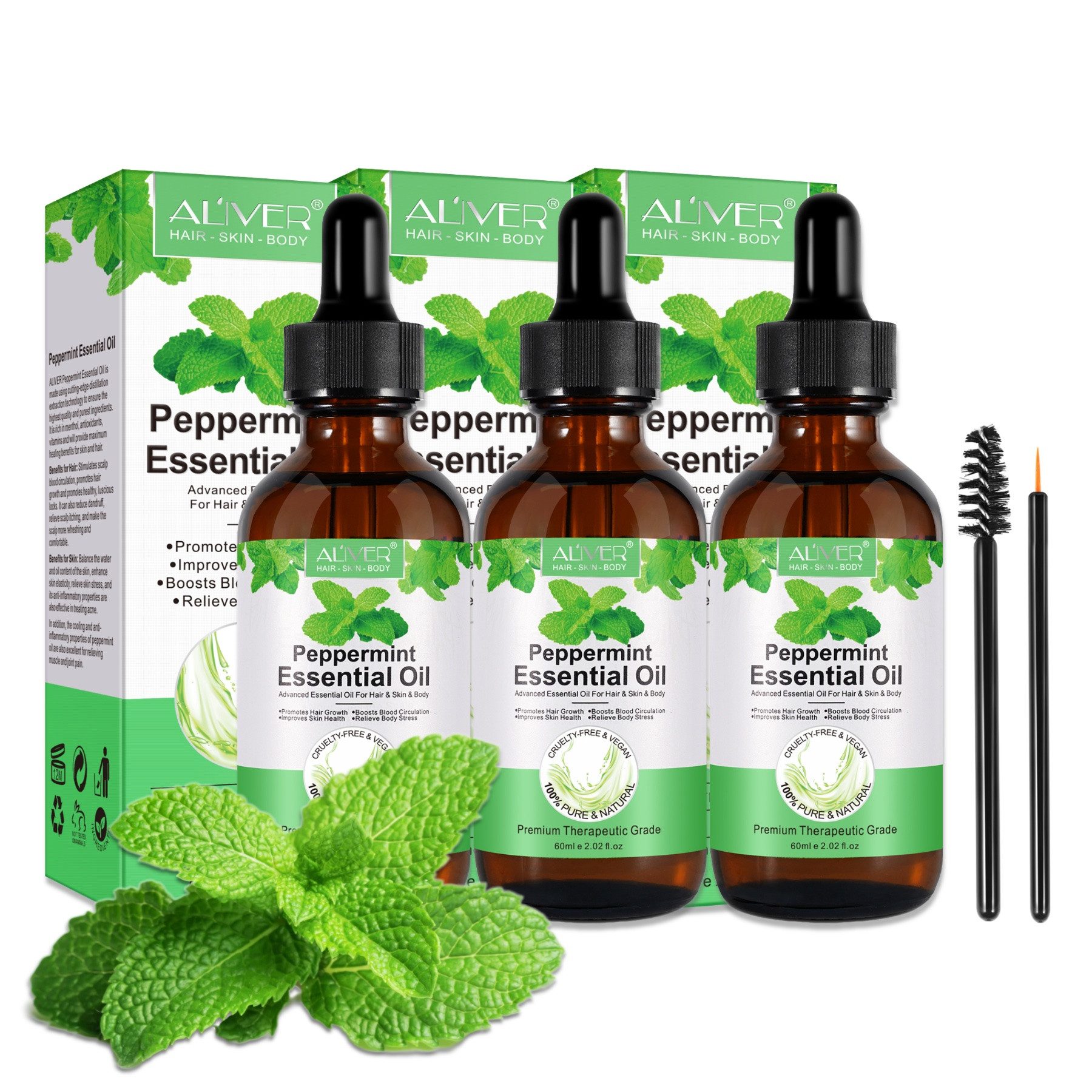 ALIVER Haaröl Pfefferminzöl Ätherisches Haaröl Hautöl Massageöl Bio Vegan Aliver, 3-tlg., Vegan