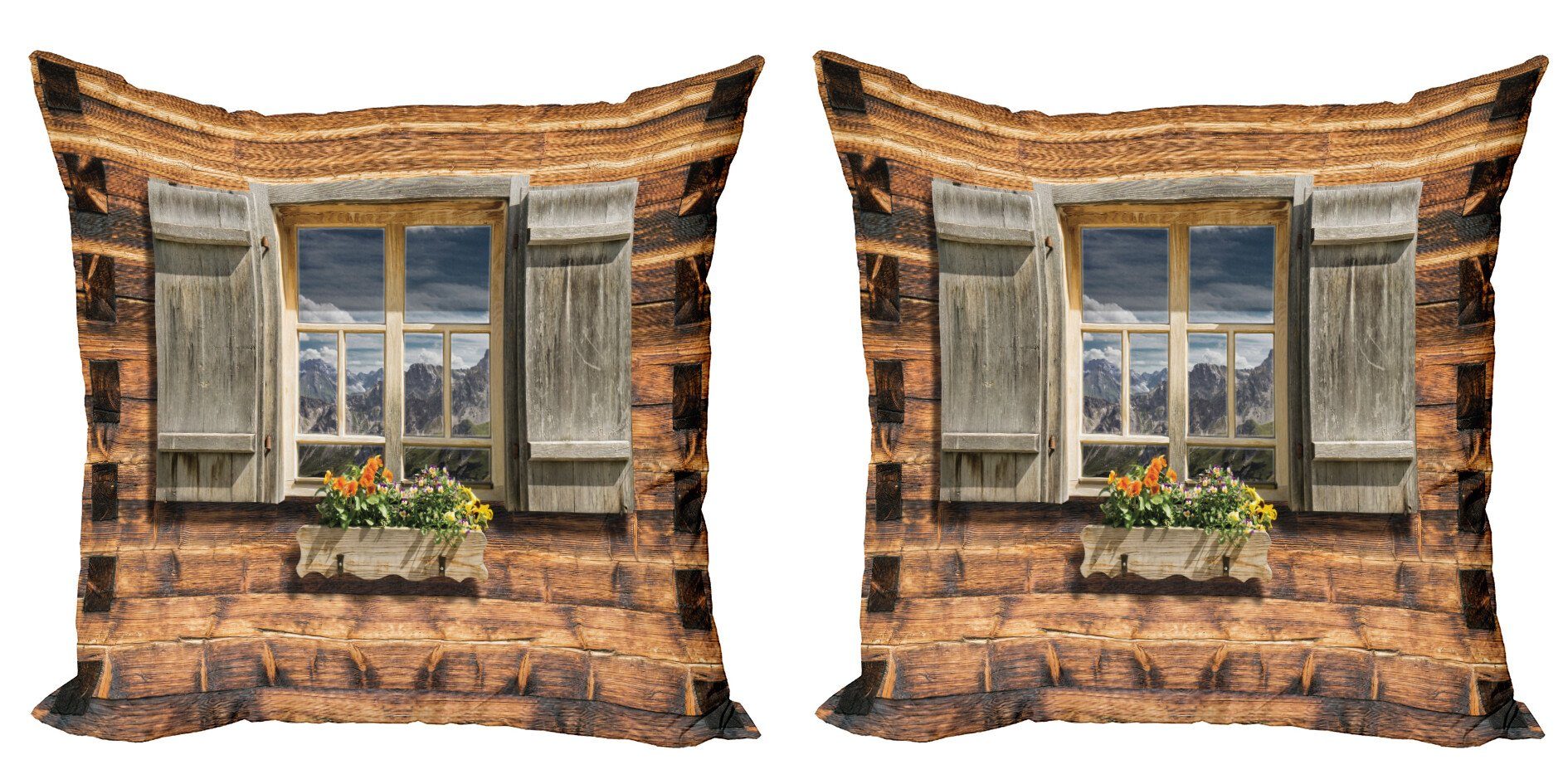 Kissenbezüge Modern Accent Doppelseitiger Digitaldruck, Abakuhaus (2 Stück), Rustikal Blick vom Berghütte