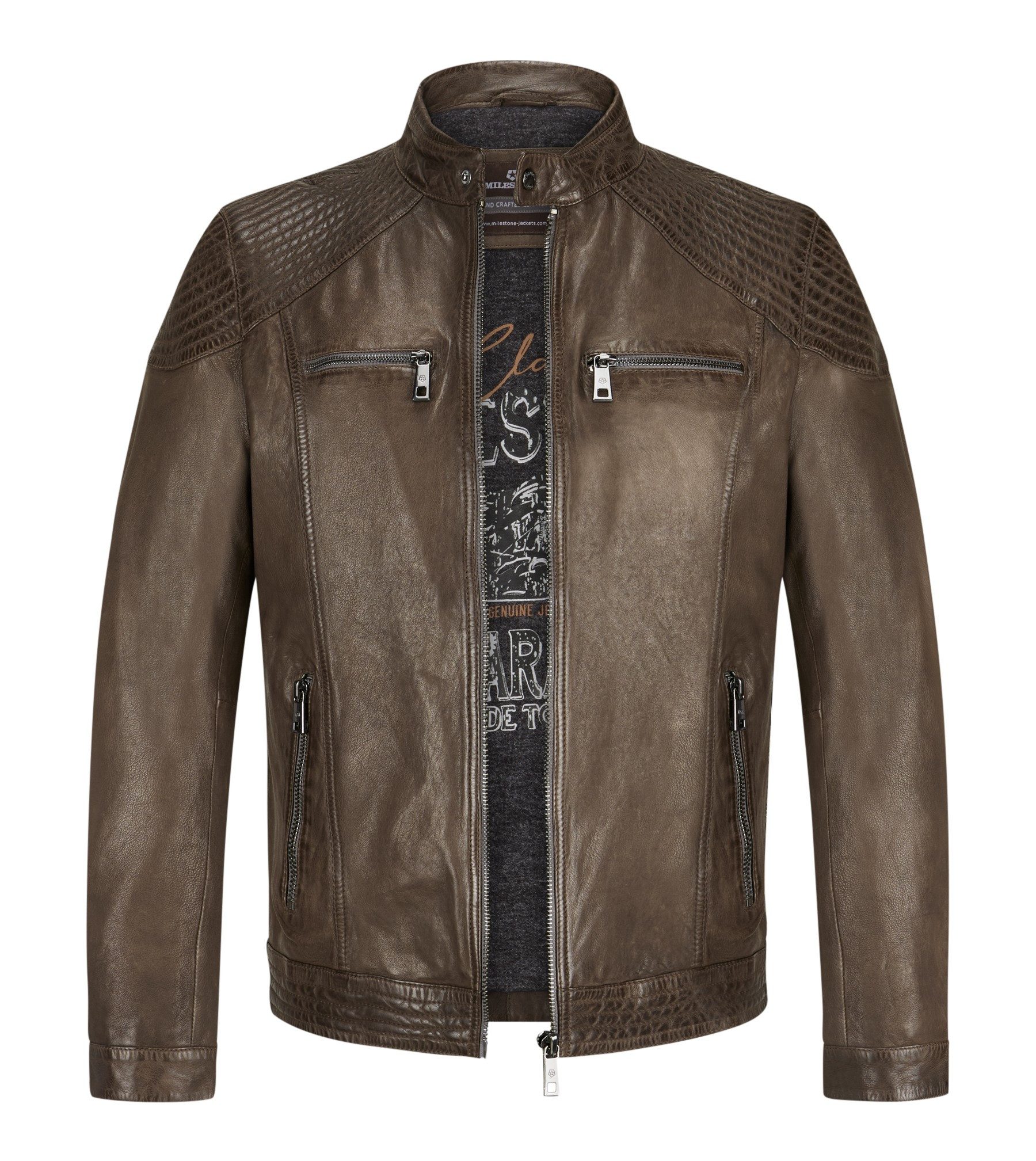 Lederjacke MSParker Herren Bikerjacke Jacke Leder klassisch