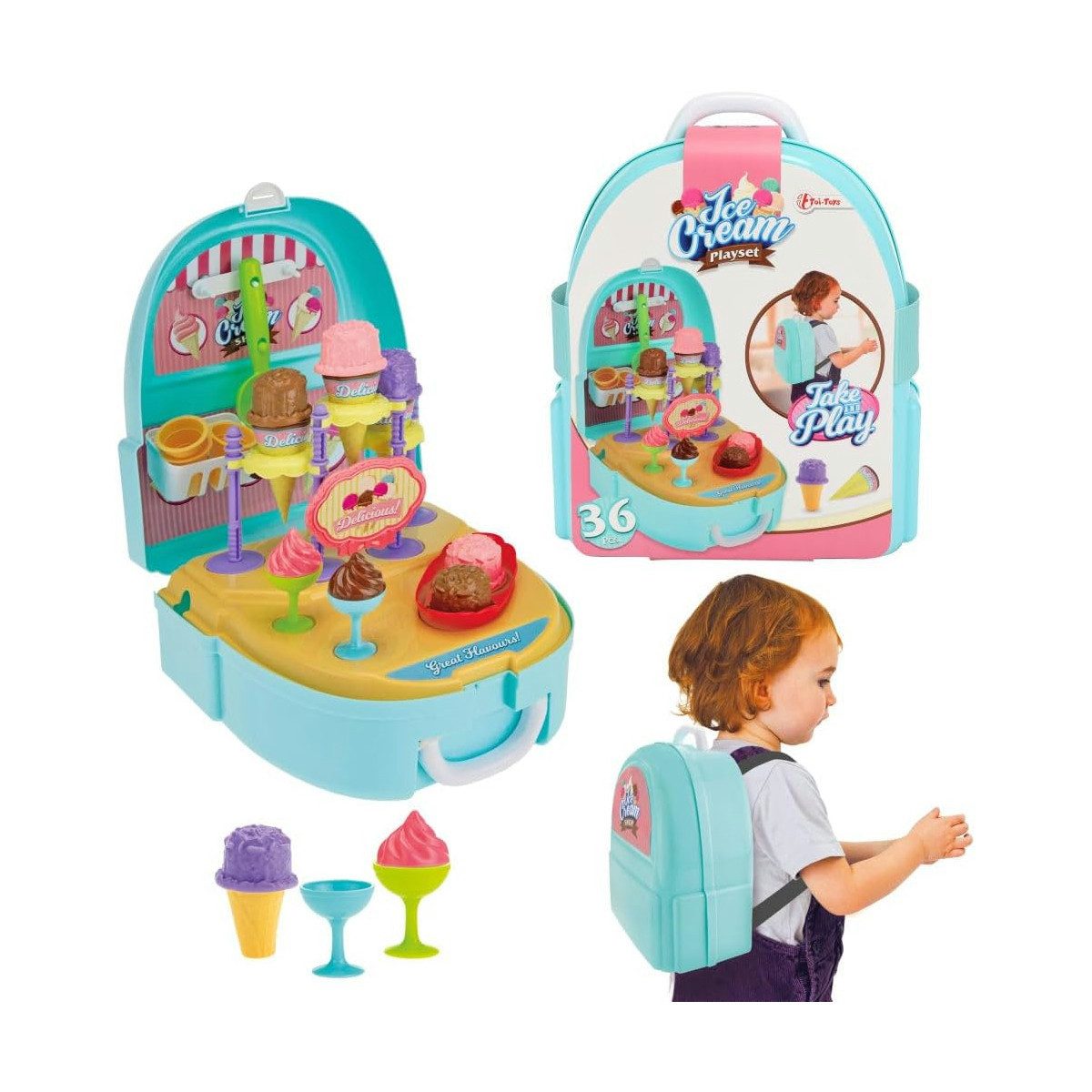 Toi-Toys Kreativset Eis-Set im Rucksack mit Bechern, Kegeln & Zubehör