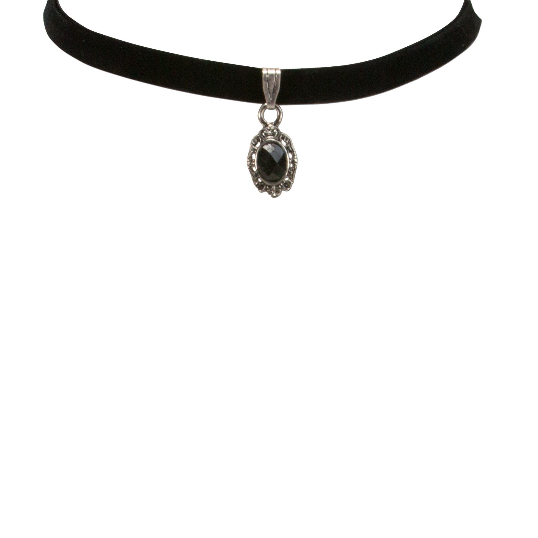 Alpenflüstern Choker Samt-Kropfband Trachten-Stein (schwarz), - nostalgische Trachtenkette enganliegend, Halskette elastisch, elegan