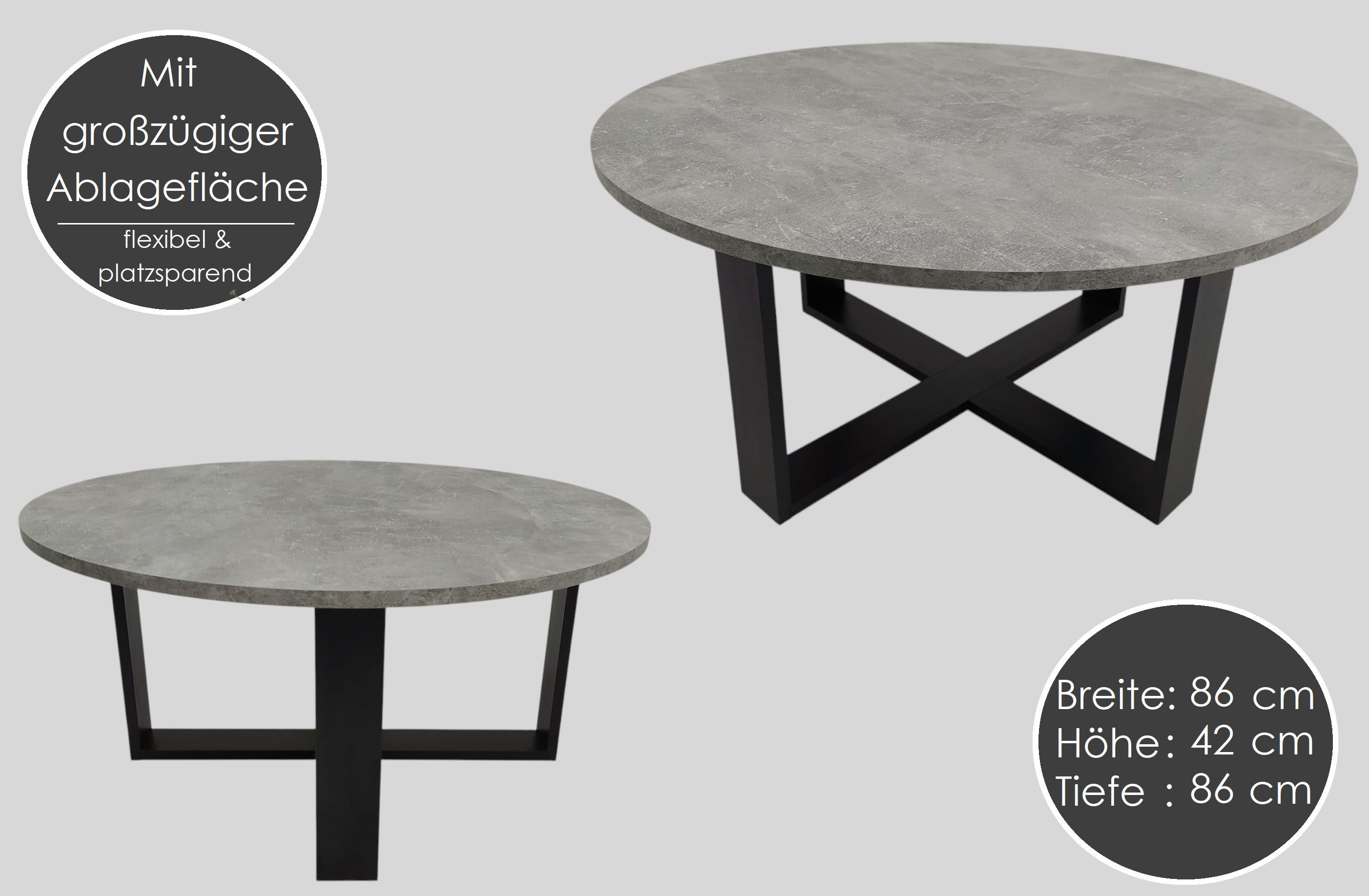 designimpex Couchtisch Design DA-333 rund Wohnzimmertisch Tisch 86 x 42 cm