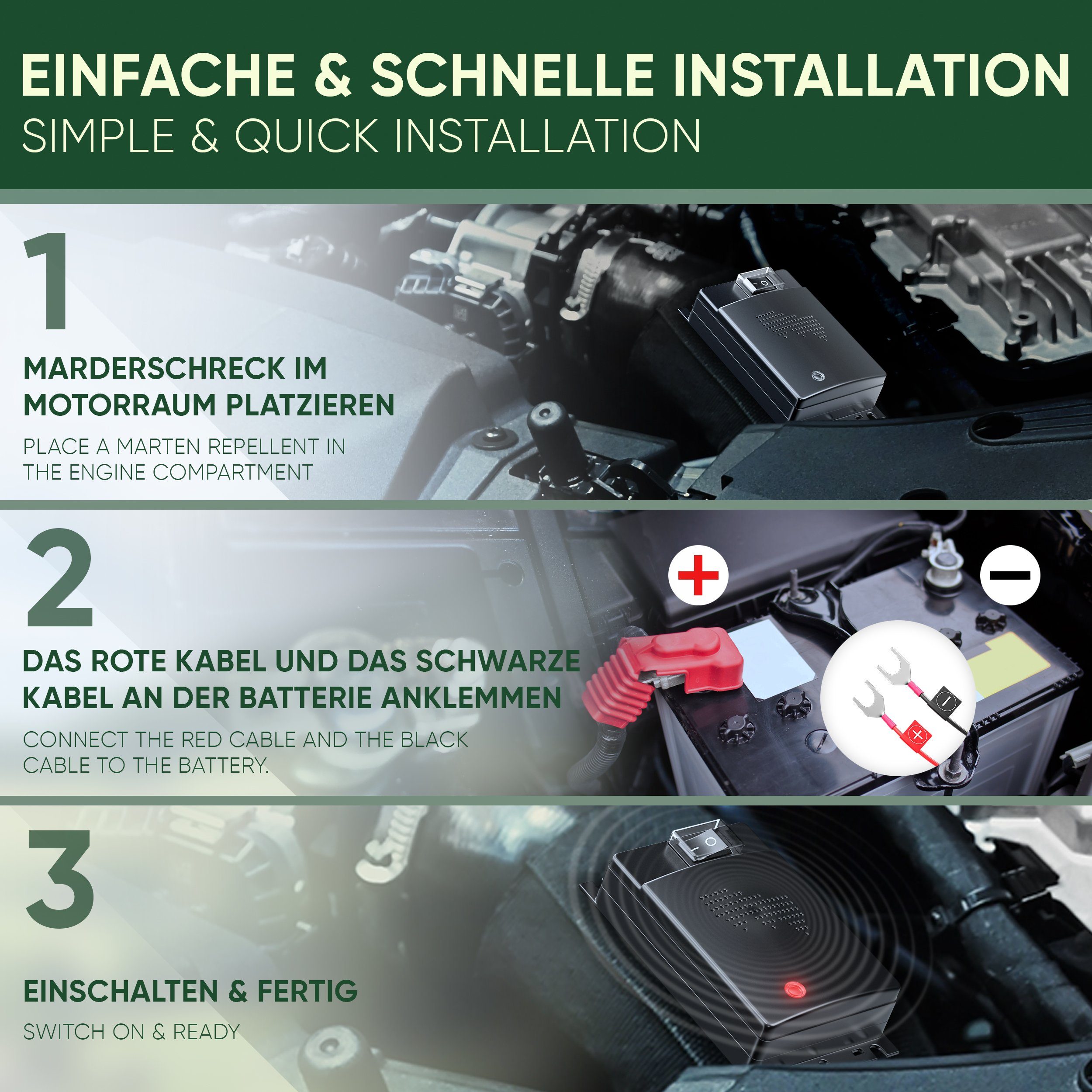 Veddelholzer Ultraschall-Tierabwehr Marderschreck Auto Autobatteriebetriebene Ultraschall Frequenzbereich, Automatischer Marderschutz Motorraum Autozubehör Mard – Bild 5 von 5