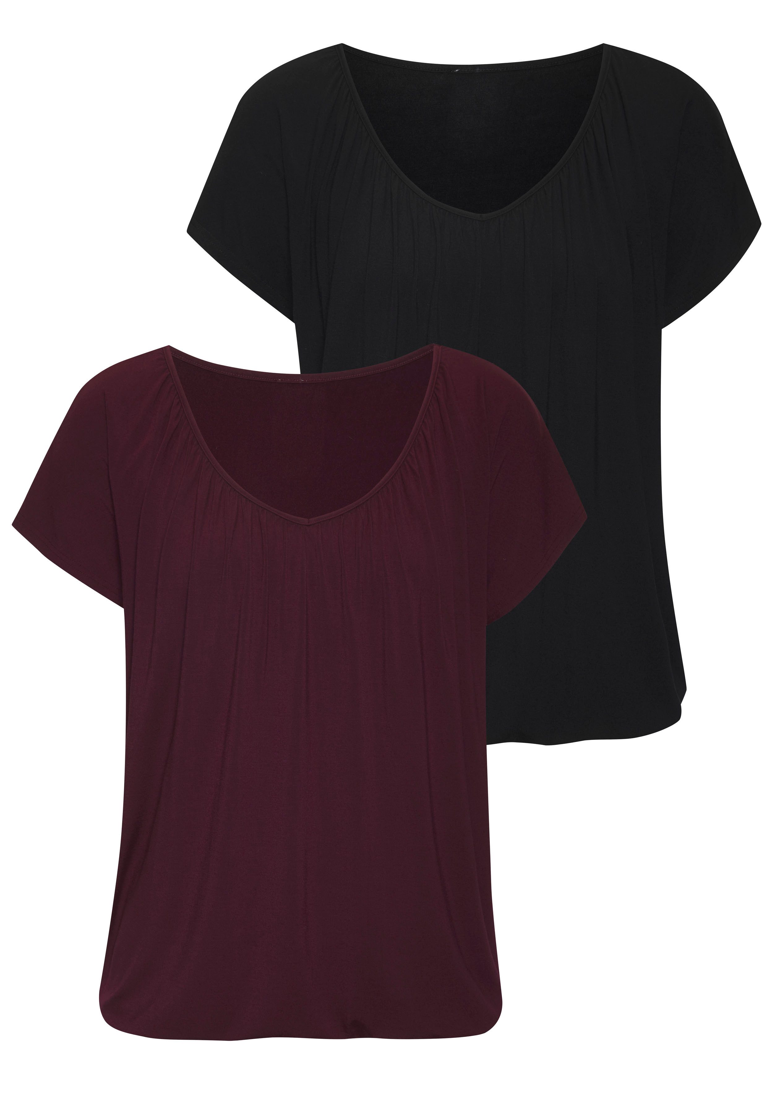 LASCANA Kurzarmshirt (Packung, 2-tlg) mit Gummizug günstig online kaufen