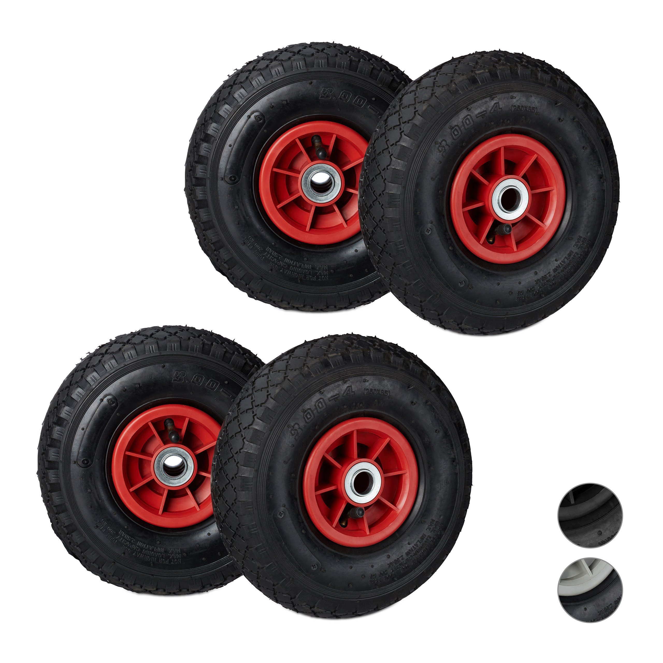 Sackkarren-Rad 4 x Sackkarrenrad 3.00-4 schwarz-rot