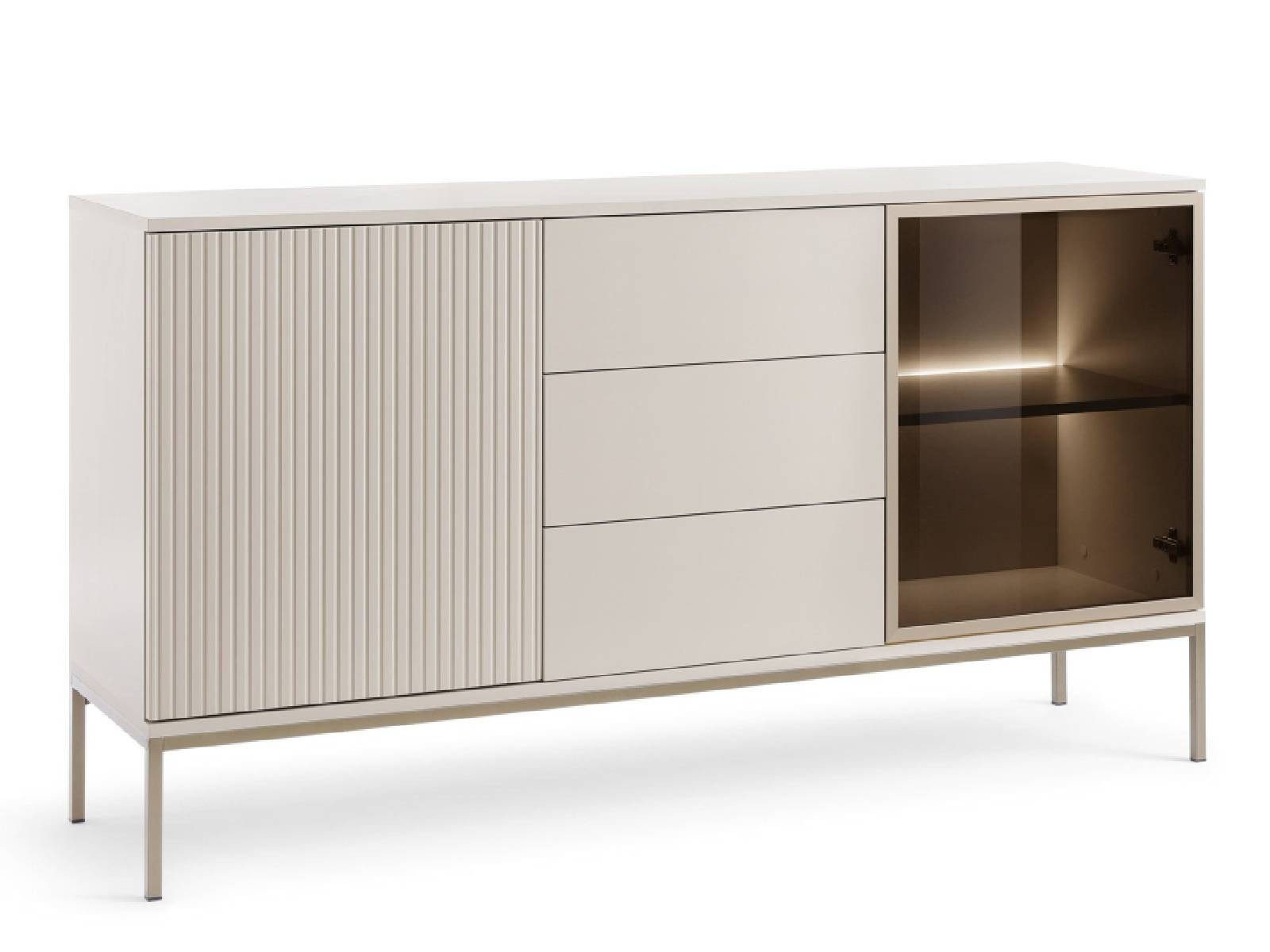 yourhouse24 Kommode SANTIA 154 cm 2D3S LED Lamellen Kaschmir Gold