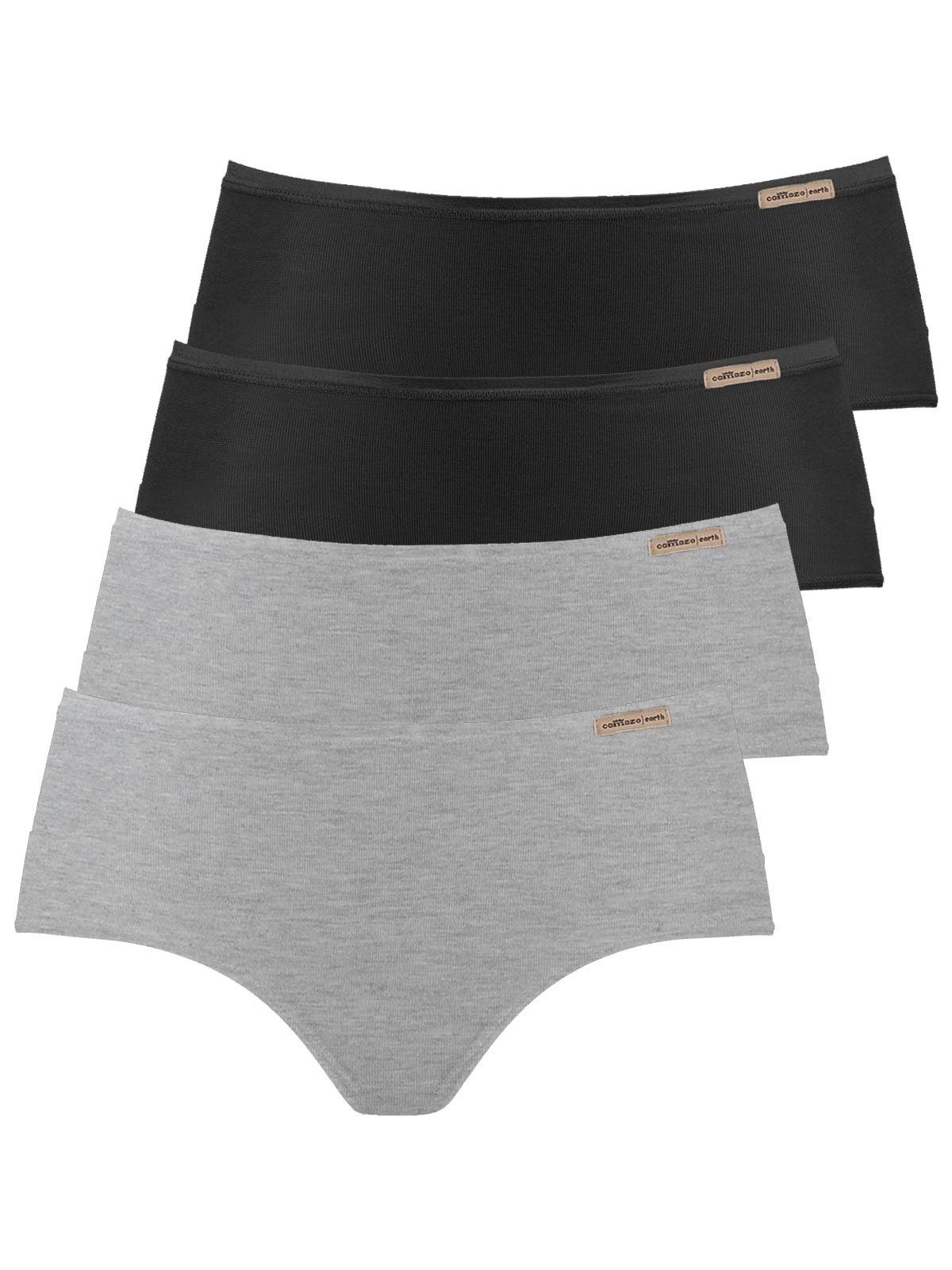 Panty Panty 4er 4-St) (Spar-Set, Baumwoll COMAZO Pack grau-melange-schwarz Zwickel Damen
