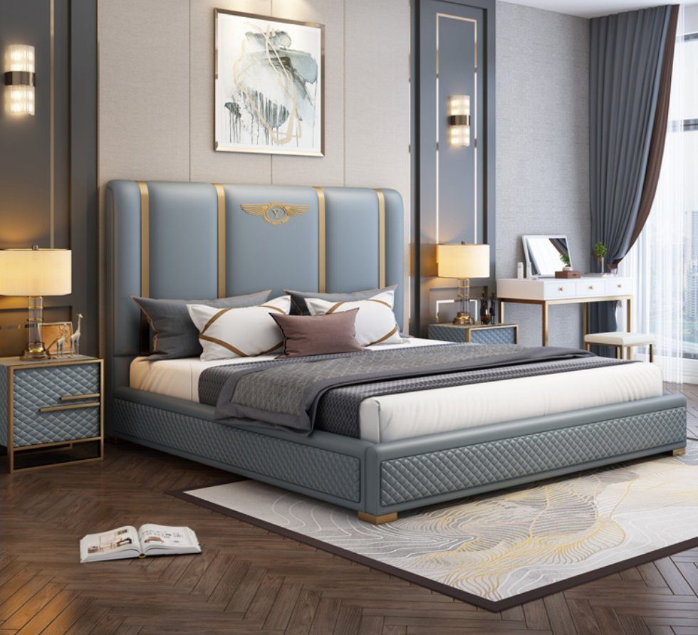 JVmoebel Bett, Bett Polster Design Luxus Metall Doppel Hotel Betten Ehe Schlaf