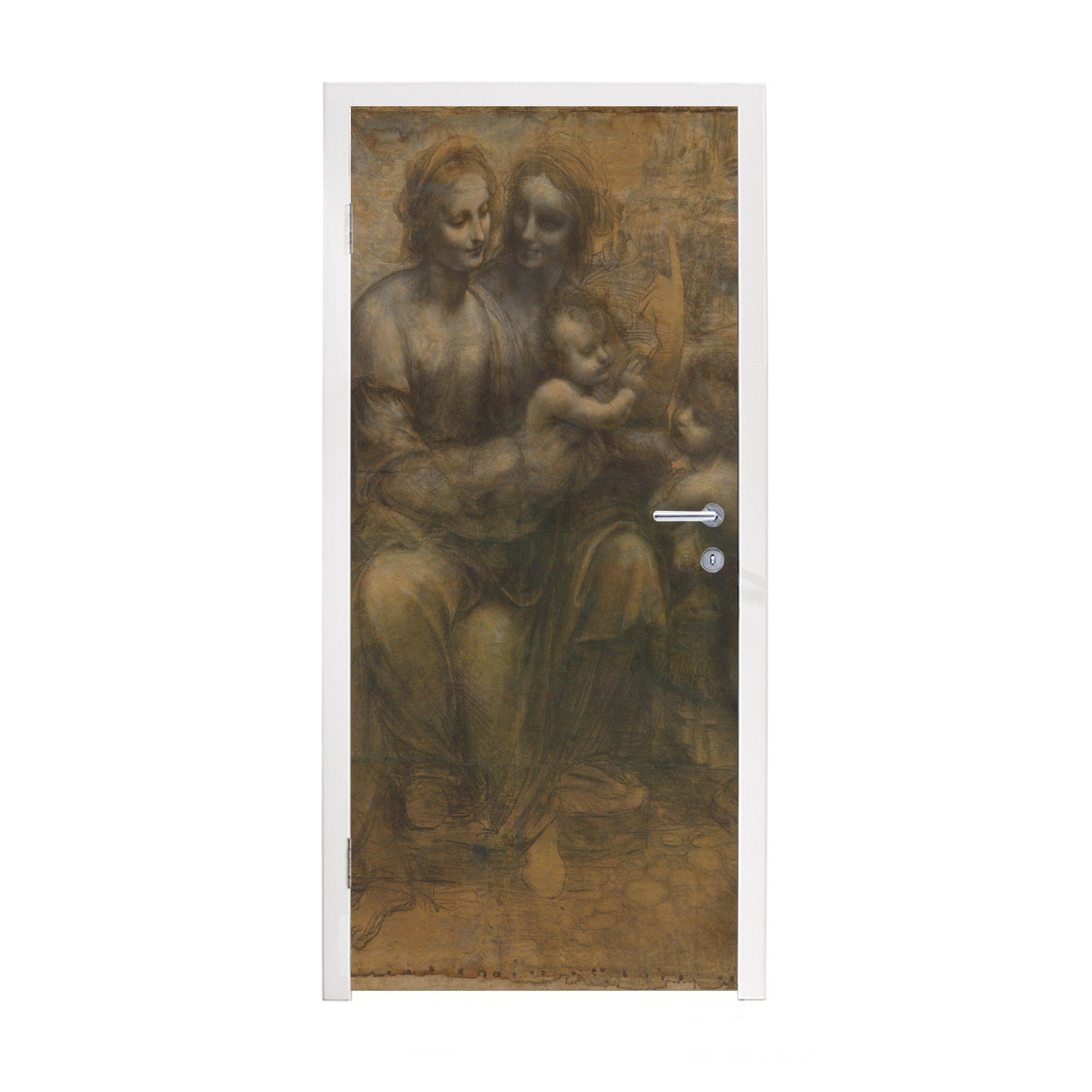 MuchoWow Türtapete Maria mit Kind und die Heilige Anna - Leonardo da Vinci, Matt, bedruckt, (1 St), Fototapete für Tür, Türaufkleber, 75x205 cm | Türtapeten