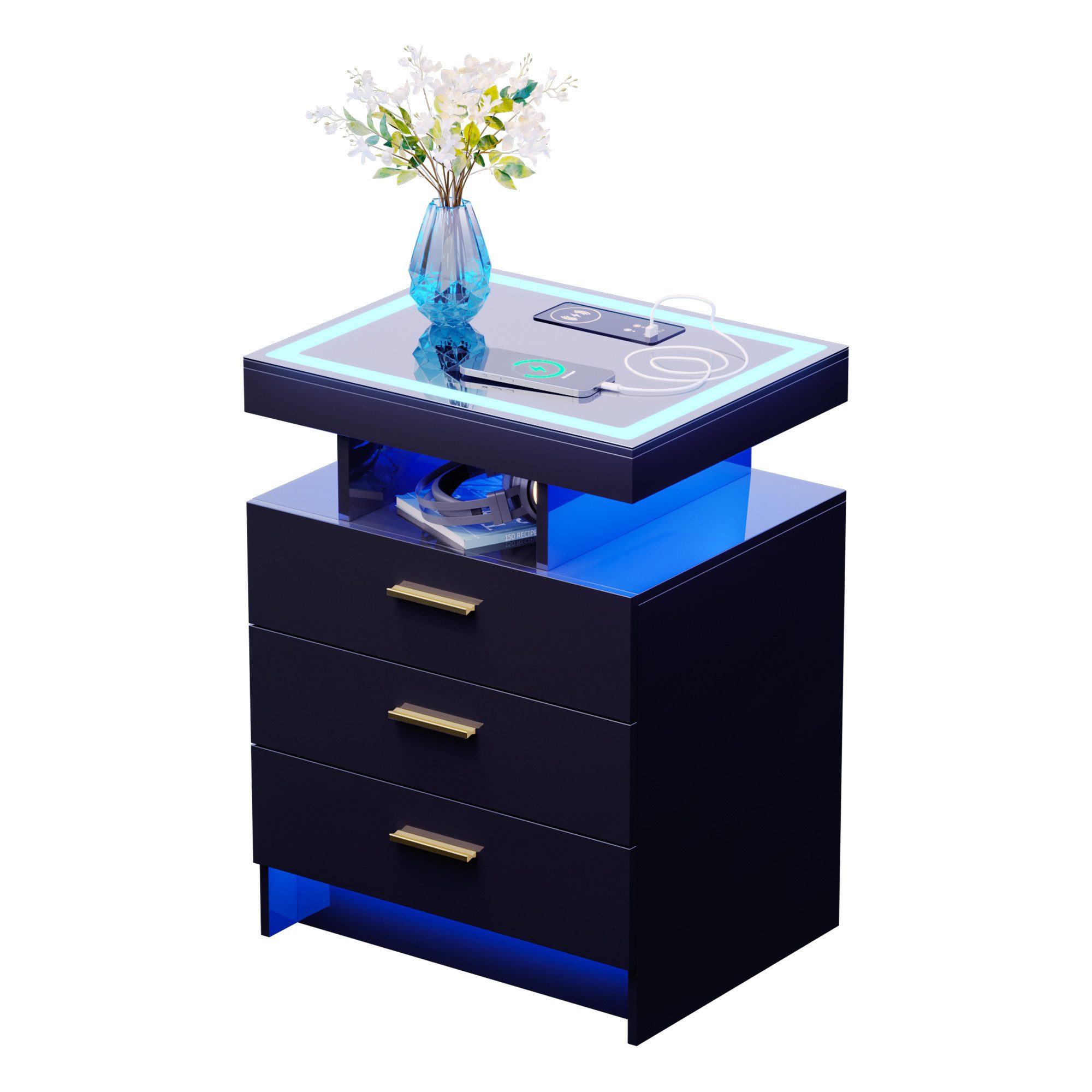 LVifur Nachttisch Smart Nachtschrank mit Ladefunktion, 3-fach dimmbar, 3 Sc günstig online kaufen