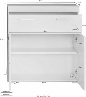 trendteam Unterschrank Amanda (Badschrank in grau Hochglanz, Breite 73 cm) mit großem Schubkasten und 2 Türen