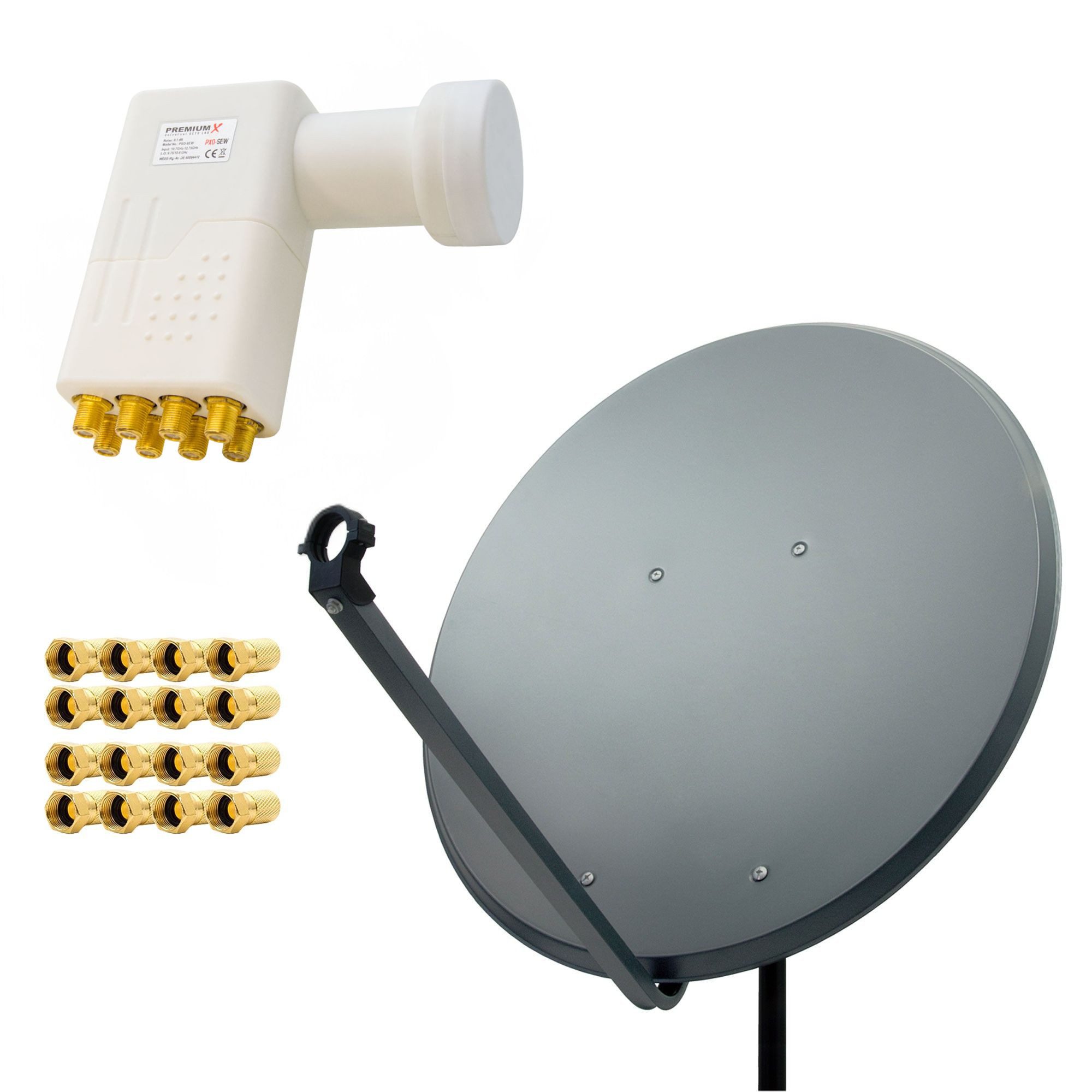 PremiumX SAT-Komplettanlage 100cm Schüssel + Octo LNB 8 Teilnehmer 16 F-Stecker SAT-Antenne