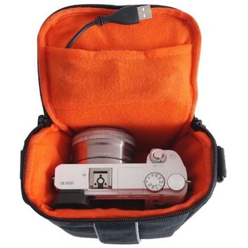 Hama Kameratasche Kamera-Tasche Seattle Colt 80 Blau Foto-Tasche Etui, für Systemkamera Bridge-Kamera, Gürtel-Schlaufe, weiches Innenfutter