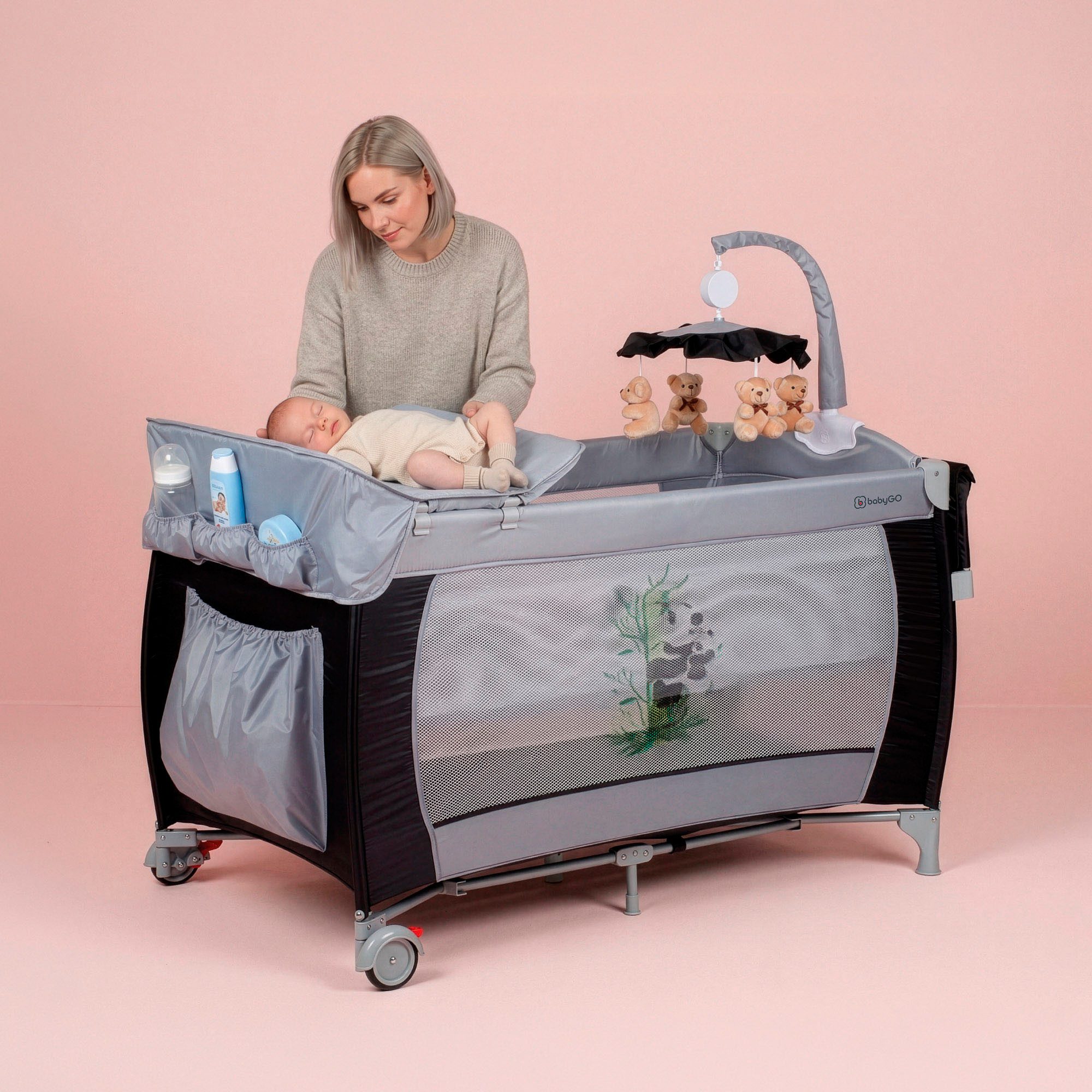 BabyGo Baby-Reisebett Sleeper Deluxe, black, mit Musik-Mobile – Bild 2 von 5