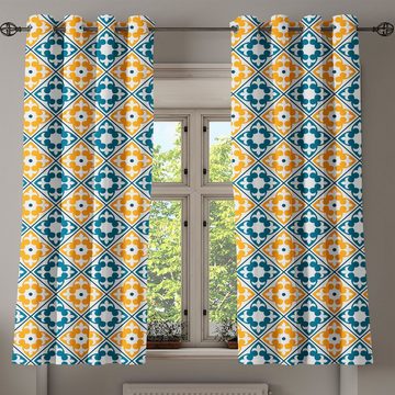 Gardine Dekorative 2-Panel-Fenstervorhänge für Schlafzimmer Wohnzimmer, Abakuhaus, marokkanisch Spanisch Azulejo Stil