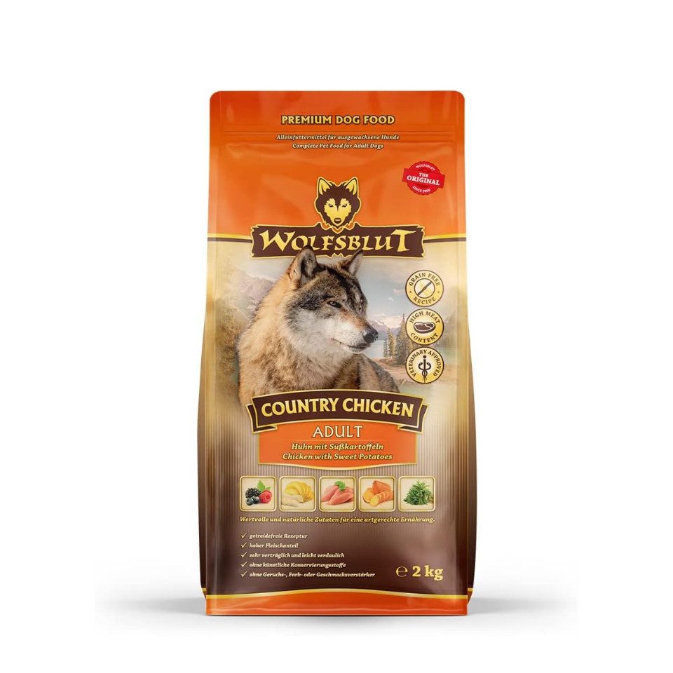 Wolfsblut Country Chicken Adult - getreidefreies Trockenfutter mit Huhn 2kg, Trockenfutter für: Hunde