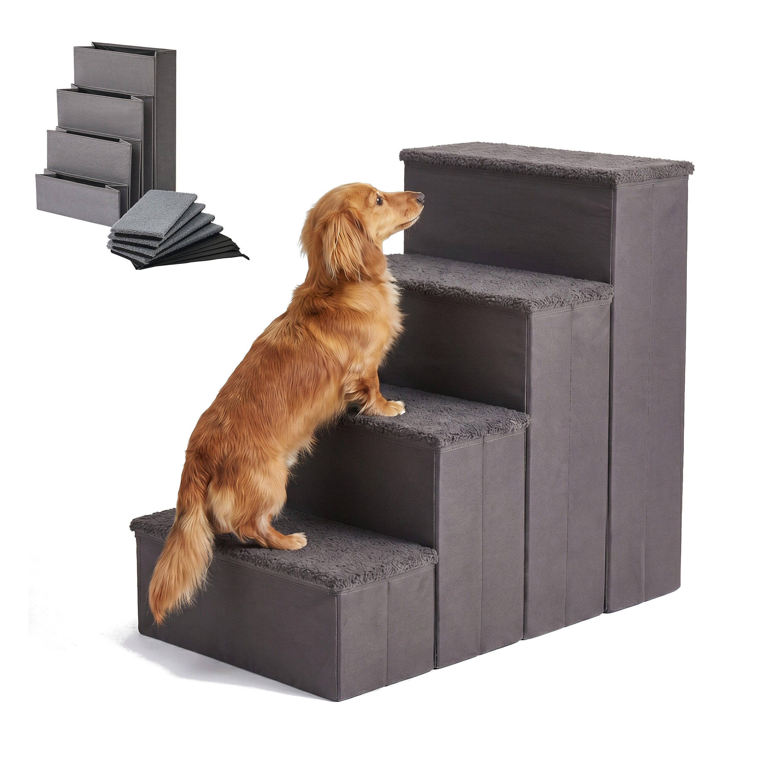relaxdays Haustiertreppe Faltbare Hundetreppe mit Stauraum (1-St), grau, L